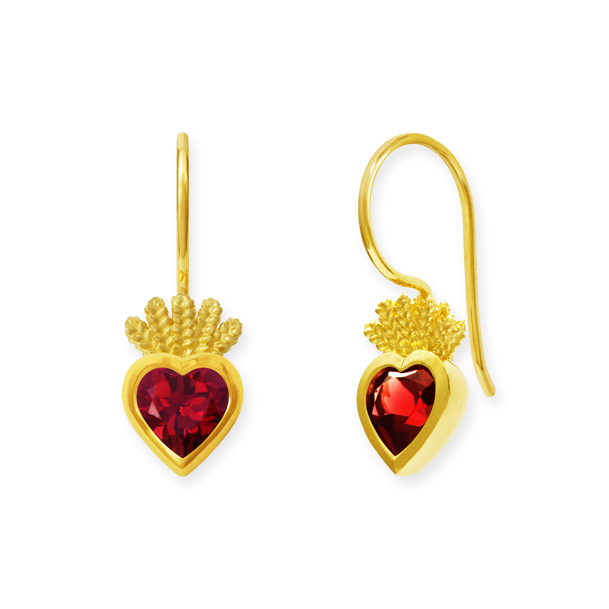LESER Ohrbuegel- Stadtschmuck Granat 750 Gelbgold