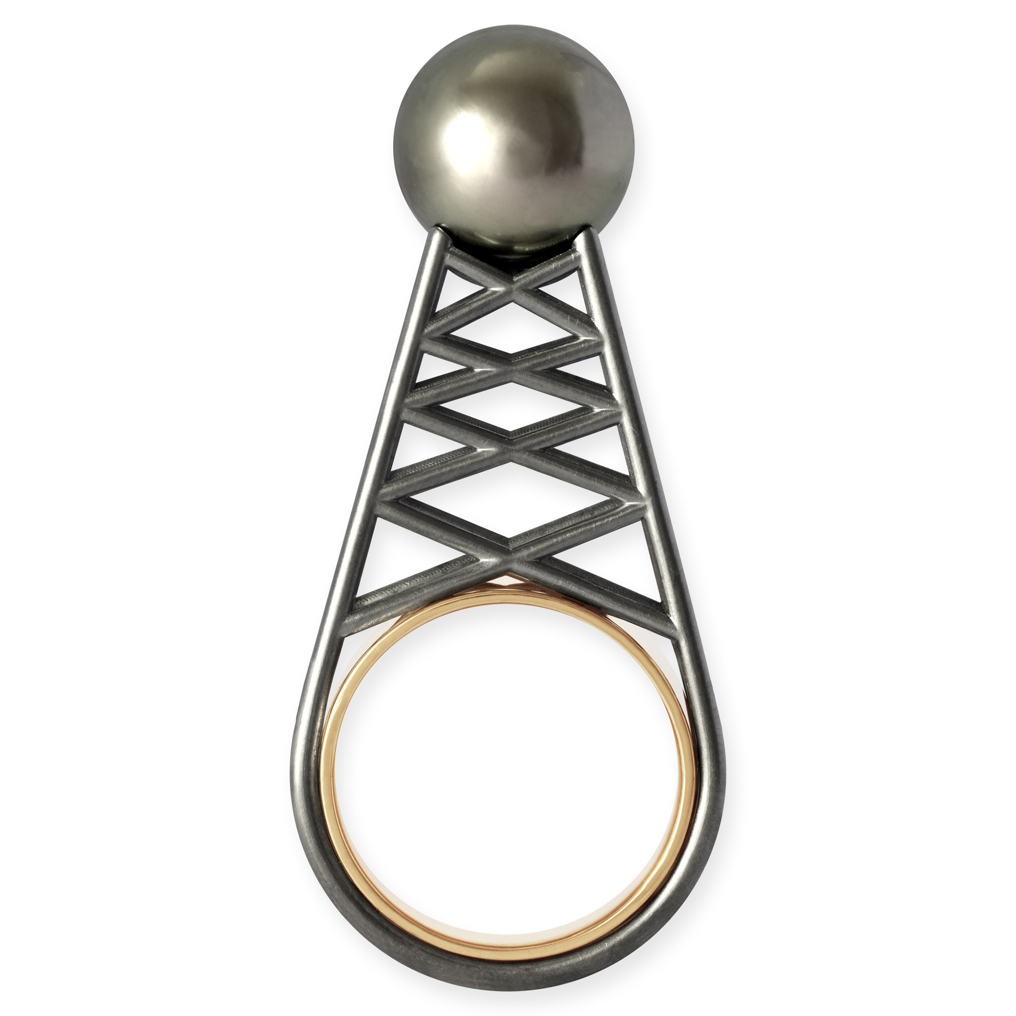 LESER Ring- Tahitiperle-Silver oxydiert-Roségold-123184