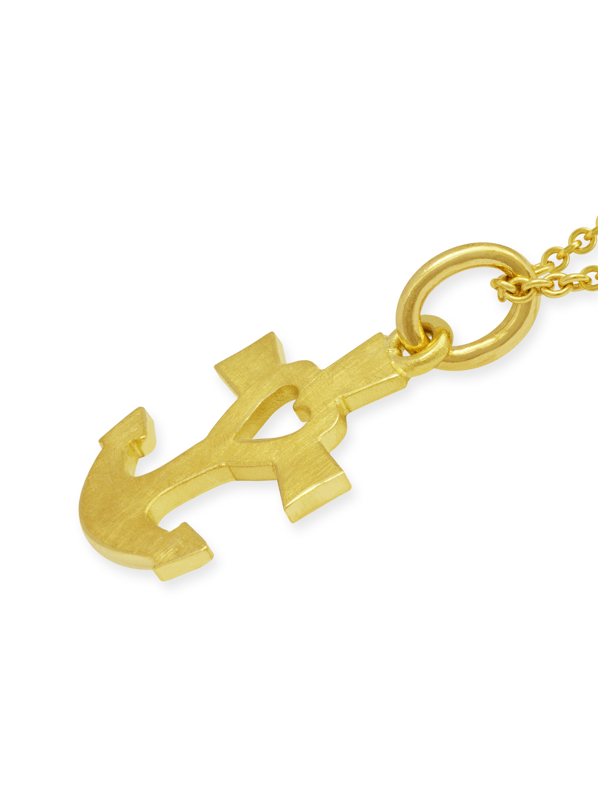 Anhänger aus 750 Gelbgold (18 Karat) in Form eines Ankers und einem Herz. Seitenansicht.