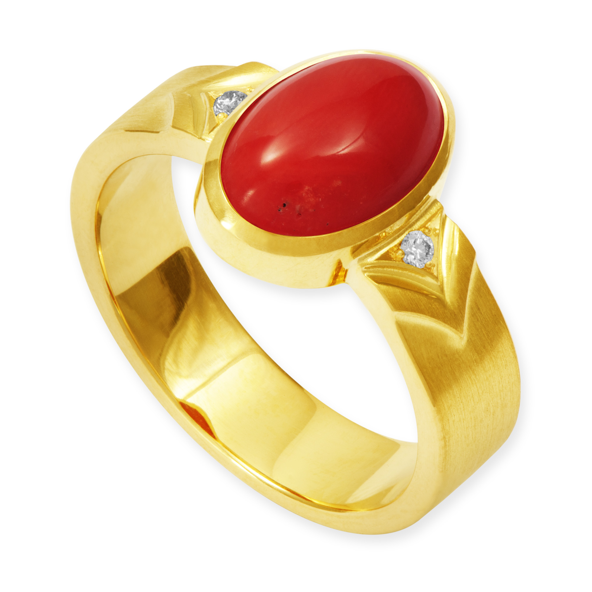 Koralle Ring-750 Gelbgold-114040 LESER Palme-Ring Koralle