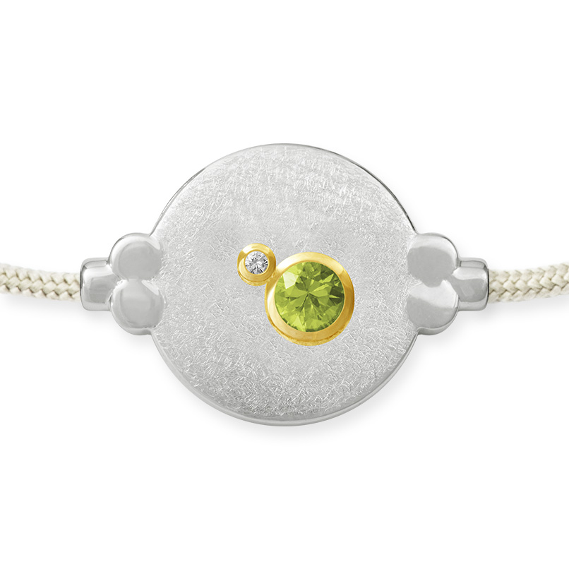 LESER Armband- 925 Silber Peridot Seide