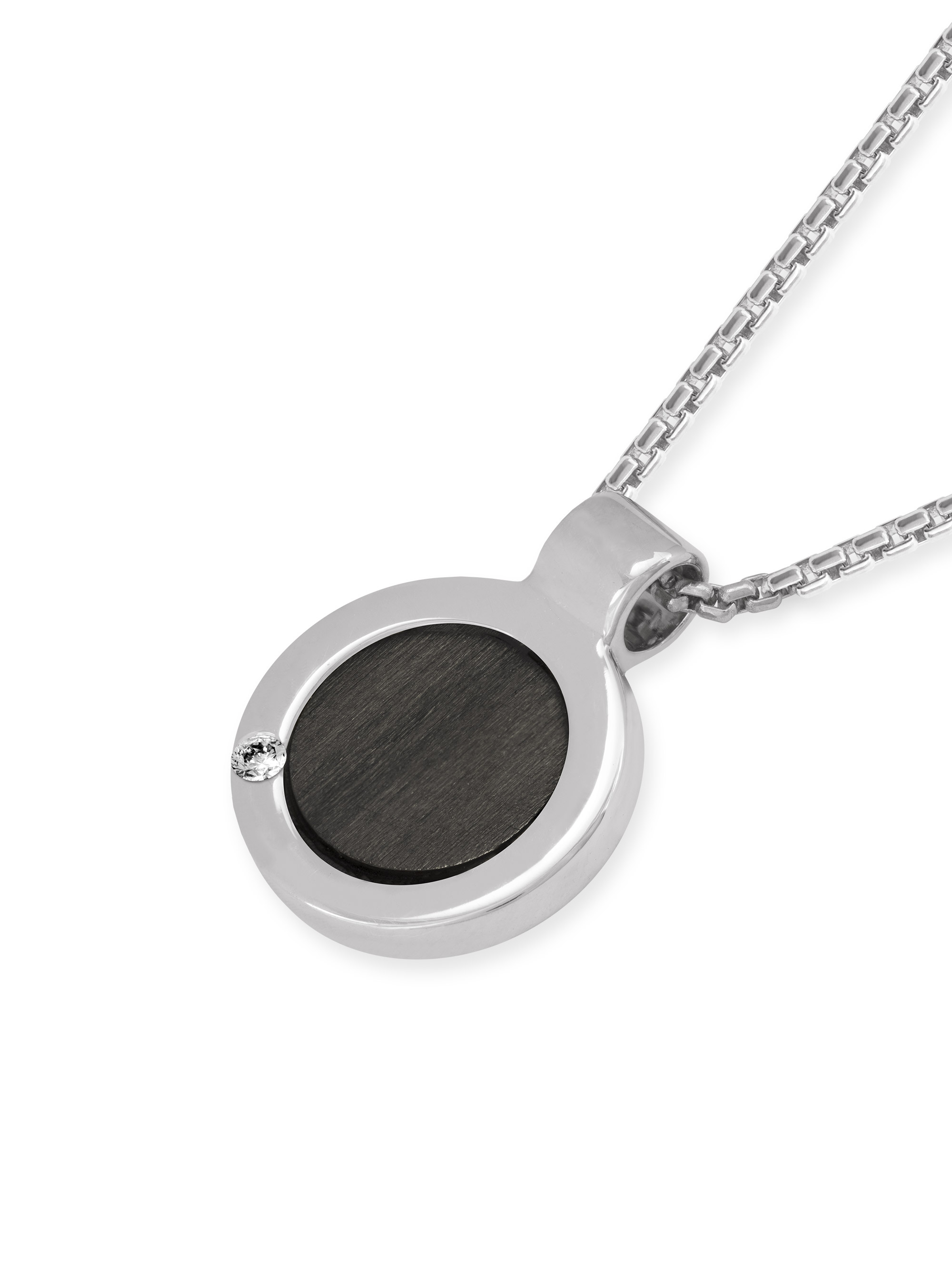 Runder Anhänger aus Weißgold und Carbon mit Brillant