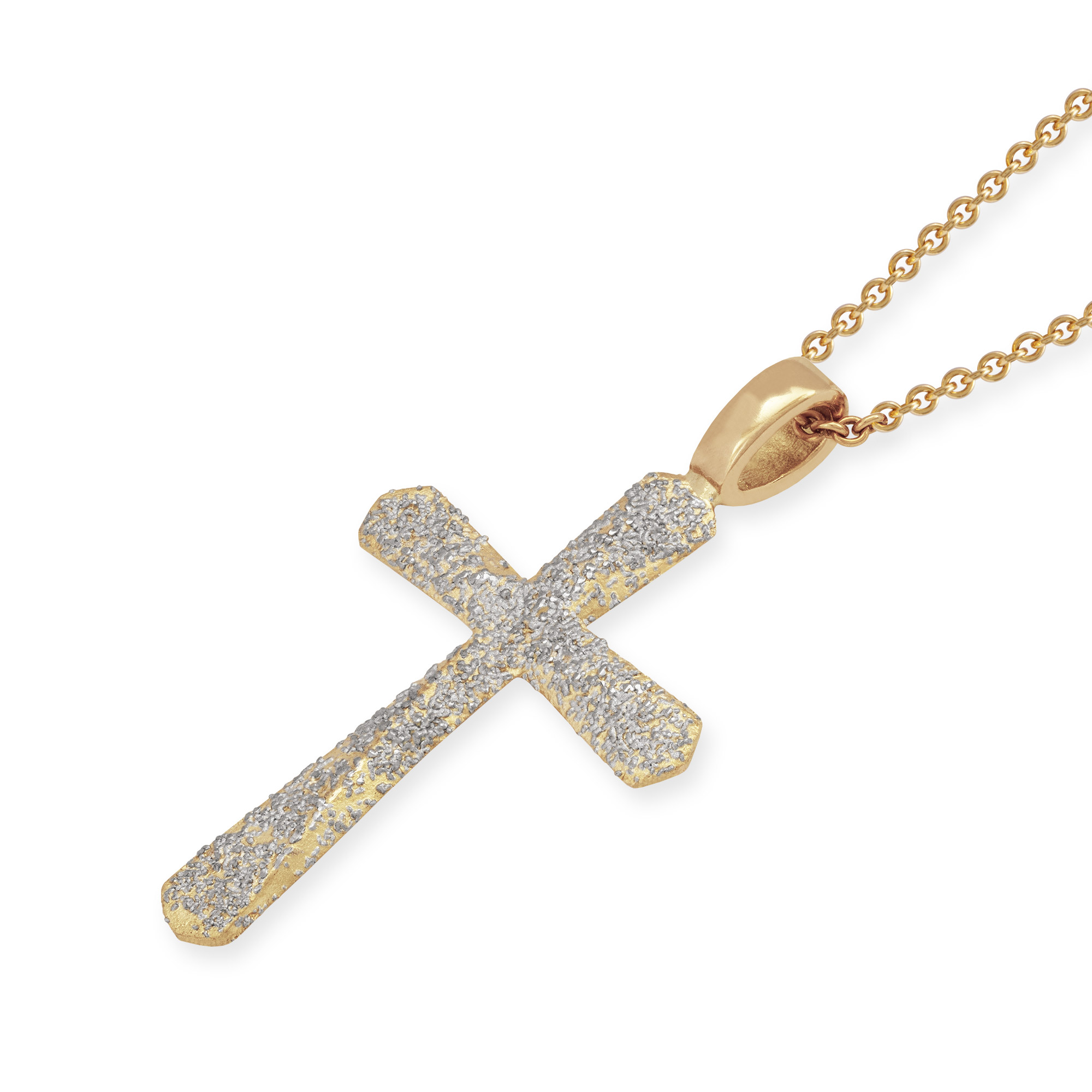 Kreuz aus Roségold mit Sternenstaub aus Platin