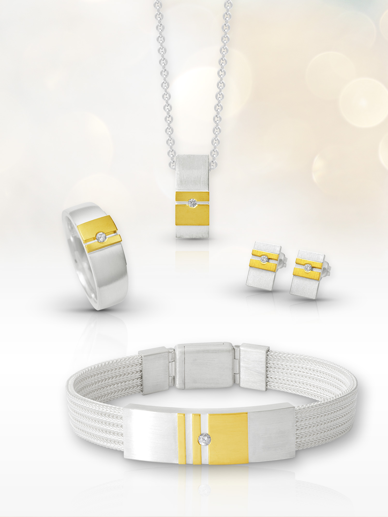 LESER Schmuck-Sets Silber mit Gelbgold