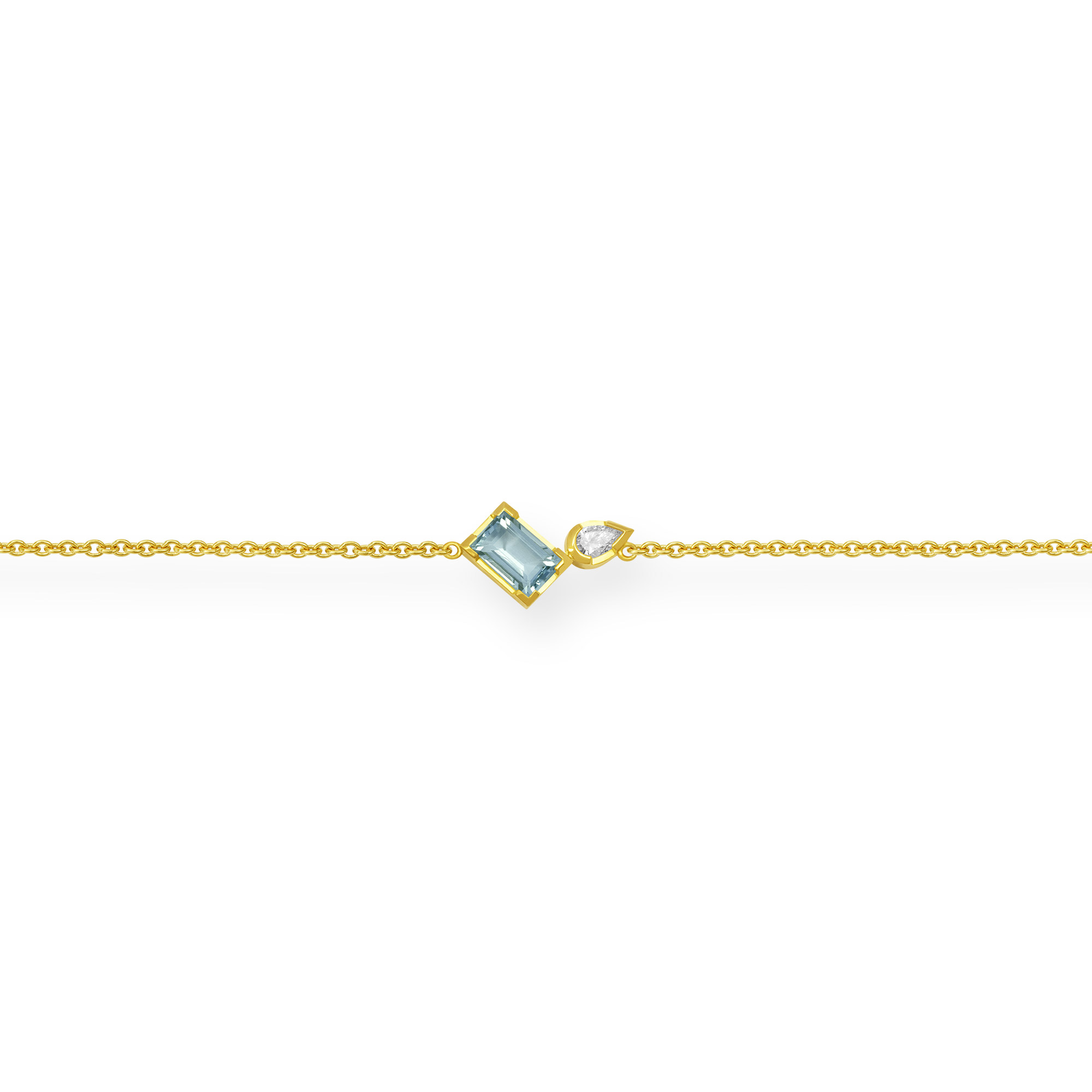 Armband aus Gelbgold mit Aquamarin und Diamant in Tropfe-Schliff