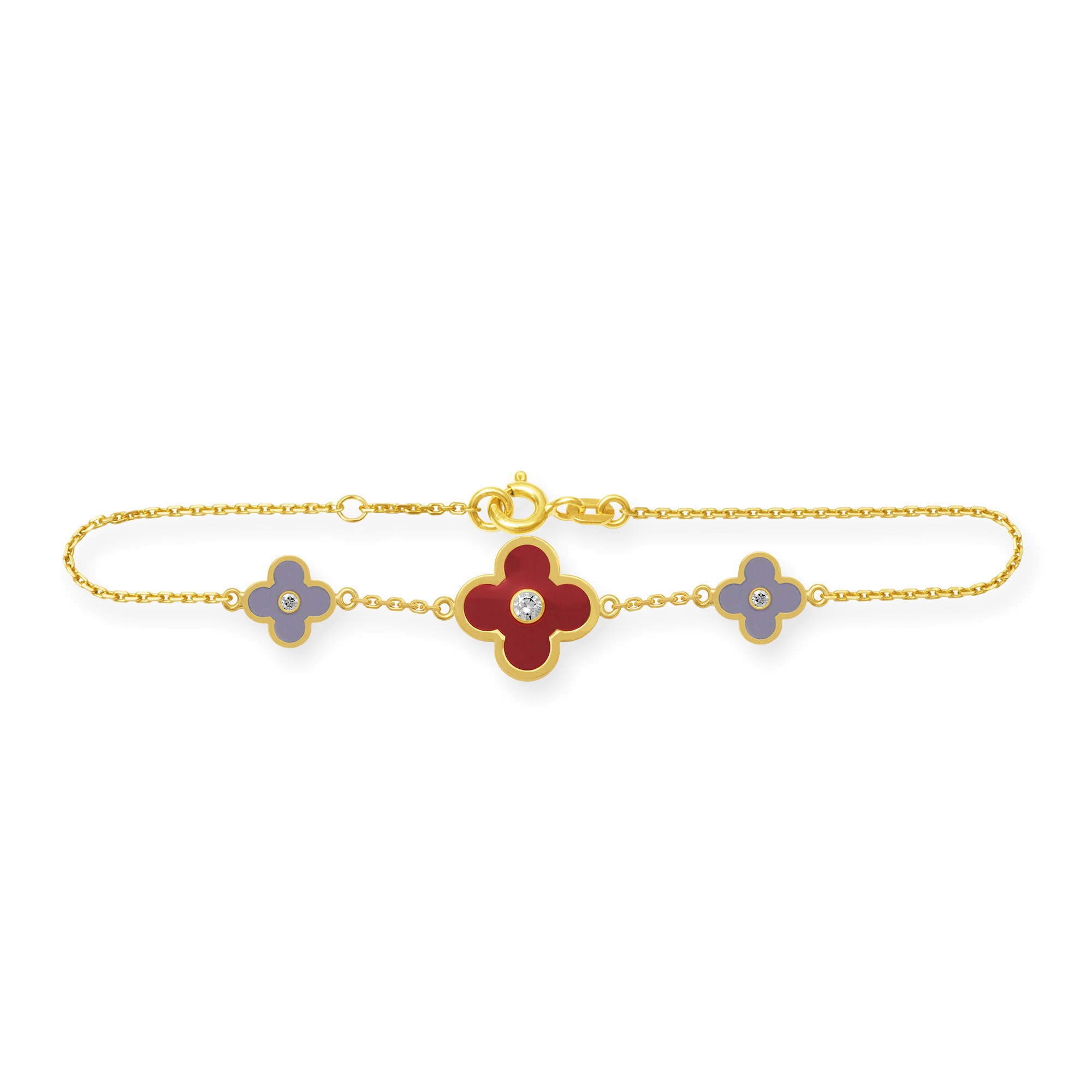 Armband mit zwei taupen Blumen und einer roten Blume