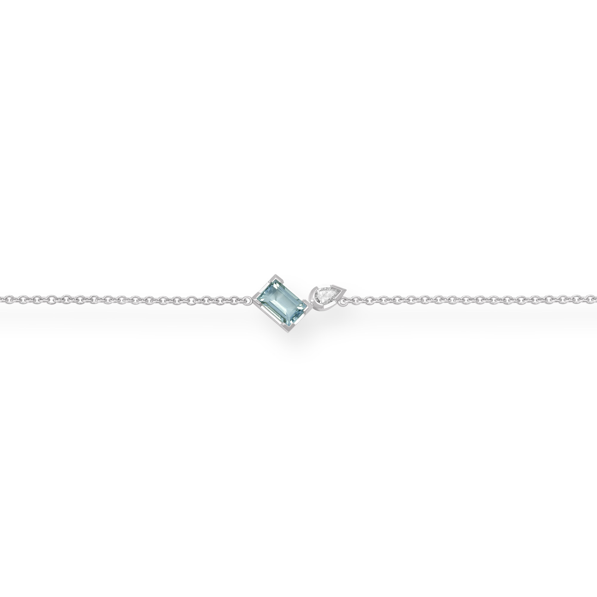 Armband aus Weißgold mit Aquamarin und Diamant in Tropfe-Schliff