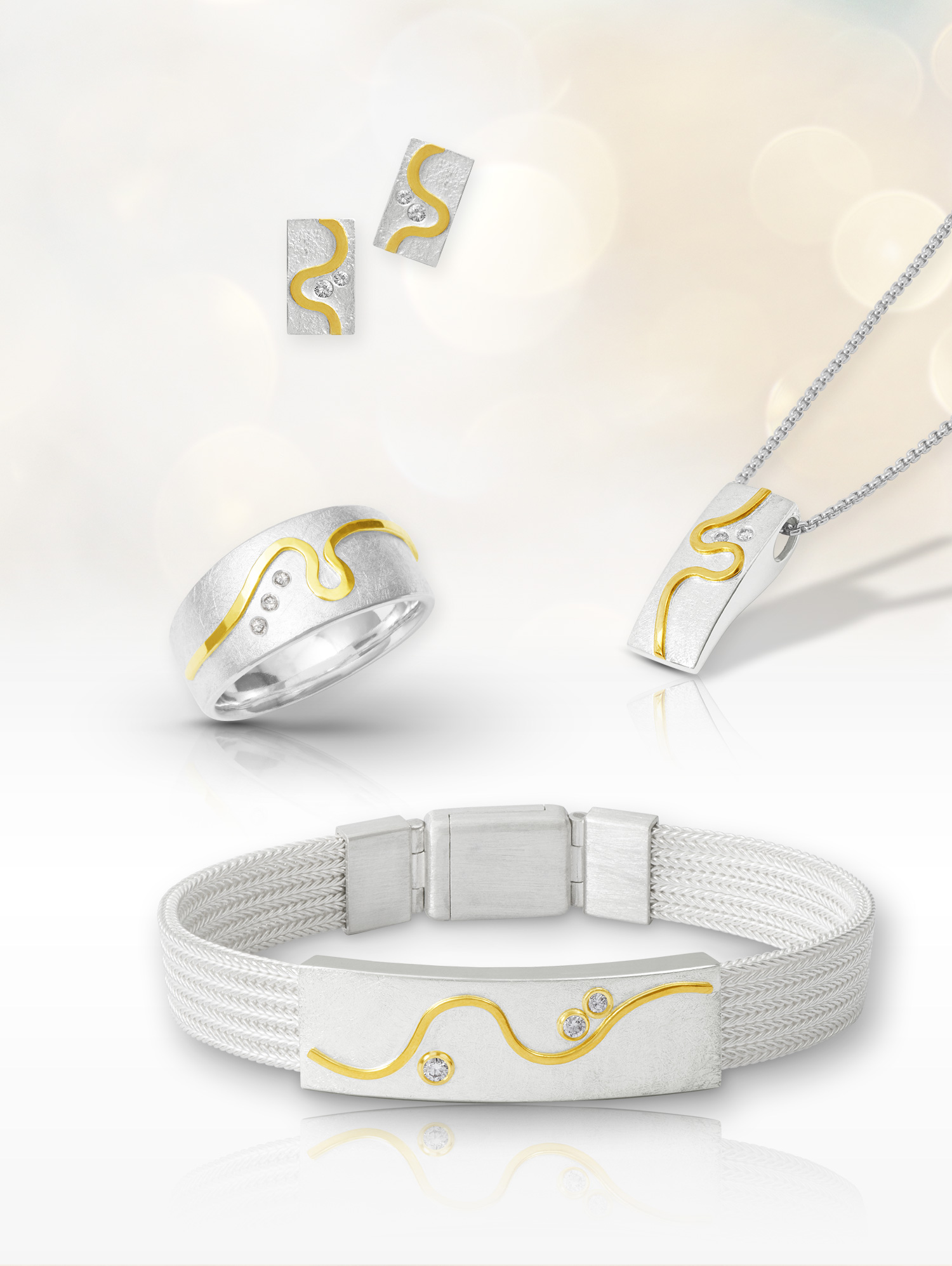 LESER Schmuck-Sets Silber mit Gelbgold