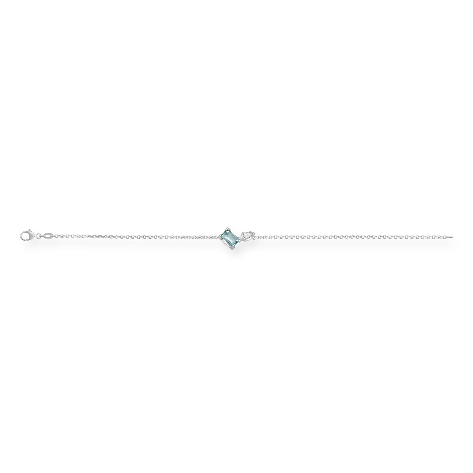 Armband aus Weißgold mit Aquamarin und Diamant in Tropfe-Schliff