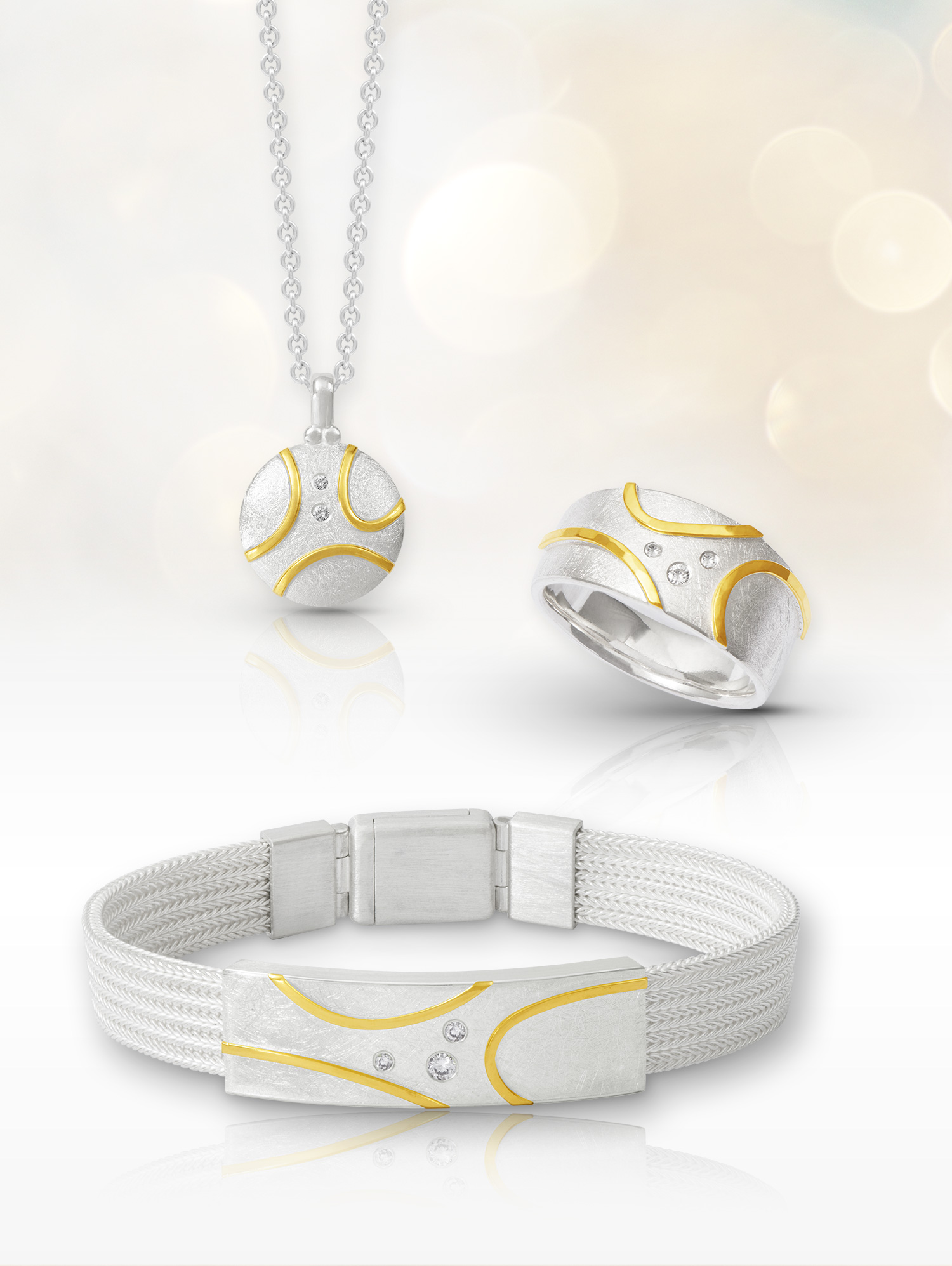 LESER Schmuck-Sets Silber mit Gelbgold