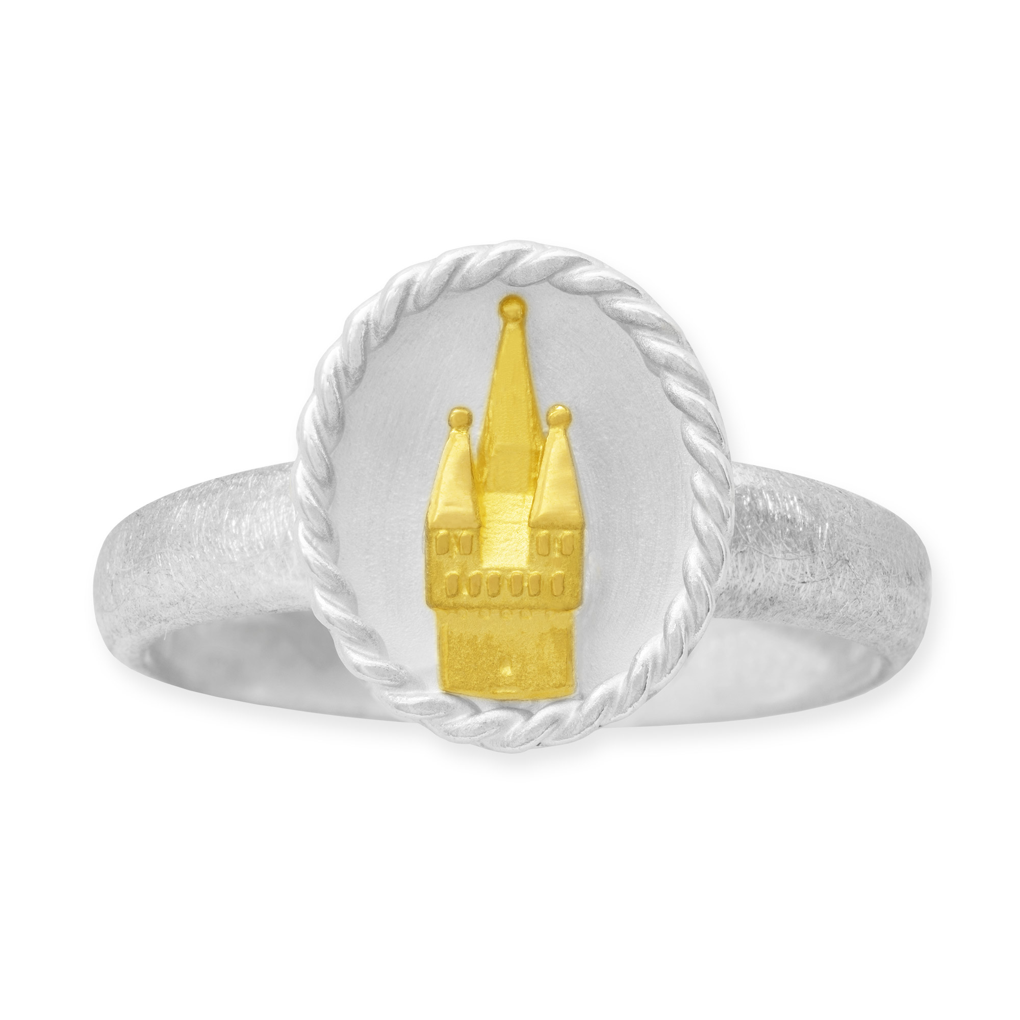 Bicolor Ring mit Stadtturm aus Straubing aus Gelbgold und Silber rhodiniert