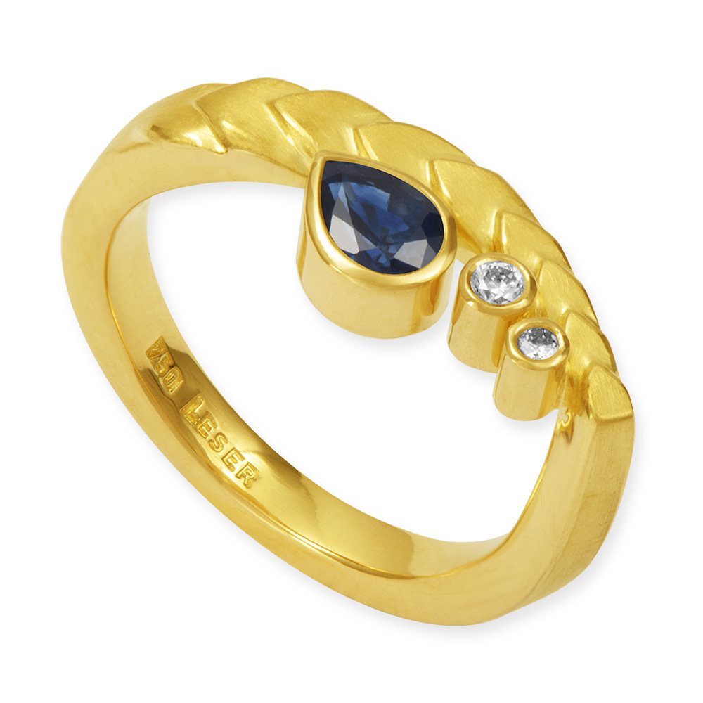 LESER Ring-Goldene Ähren Saphir 750 Gelbgold