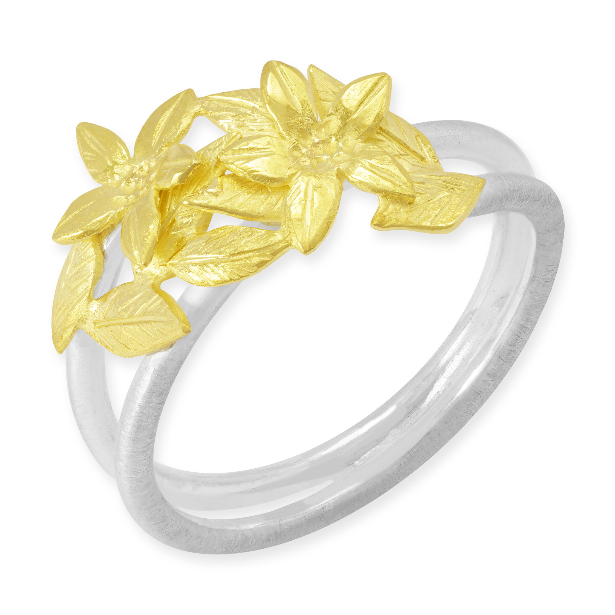 LESER Ring mit Blumen- Hawaii- Silber mit Gold