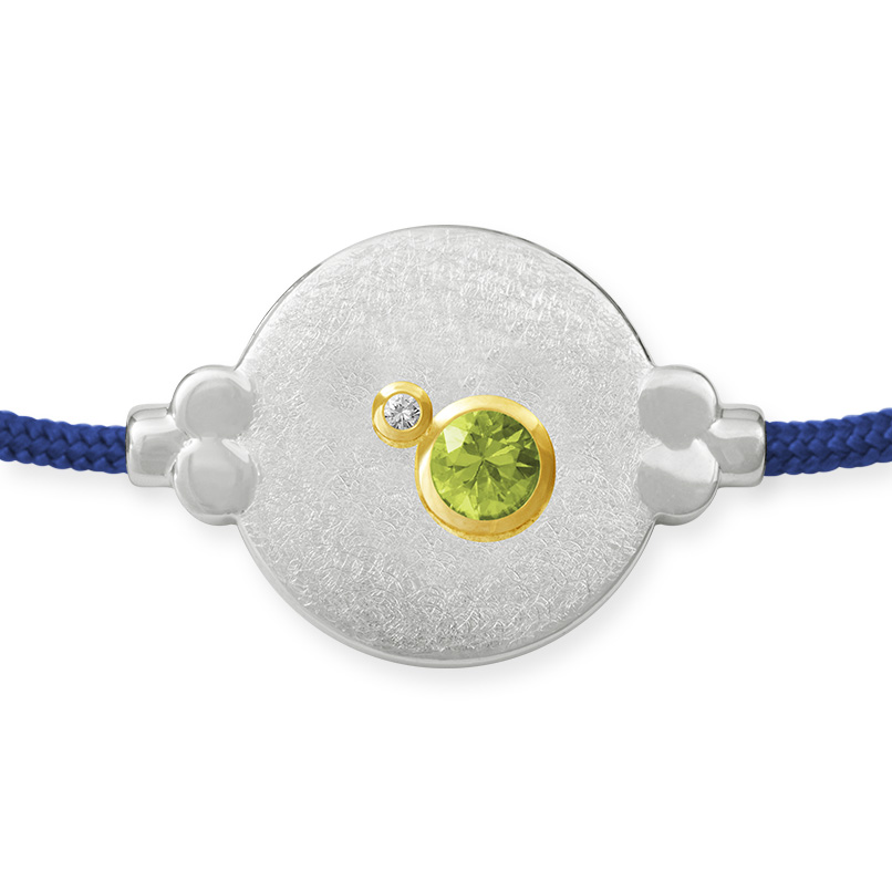 LESER Armband- 925 Silber Peridot Seide