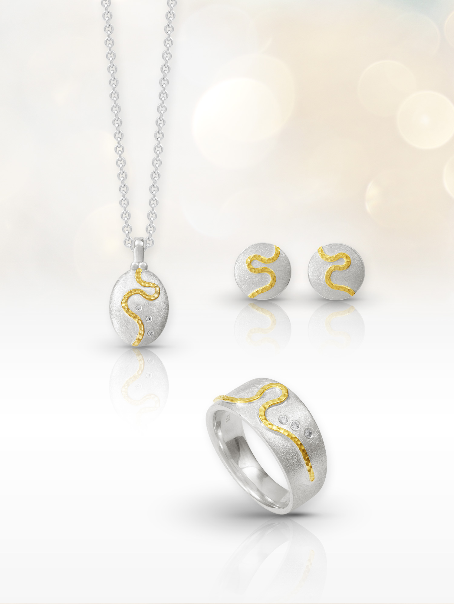 LESER Schmuck-Sets Silber mit Gelbgold