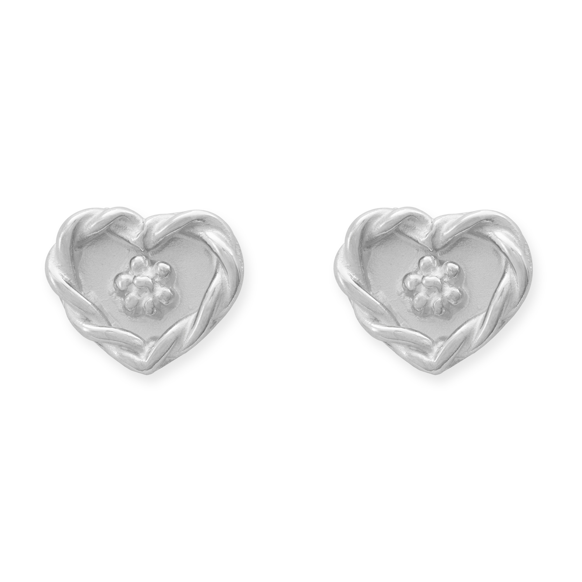 Herz Ohrstecker mit Blumen aus Silber rhodiniert