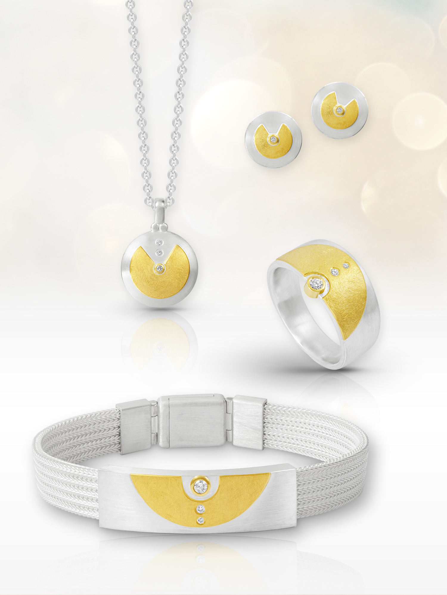 LESER Schmuck-Sets Silber mit Gelbgold