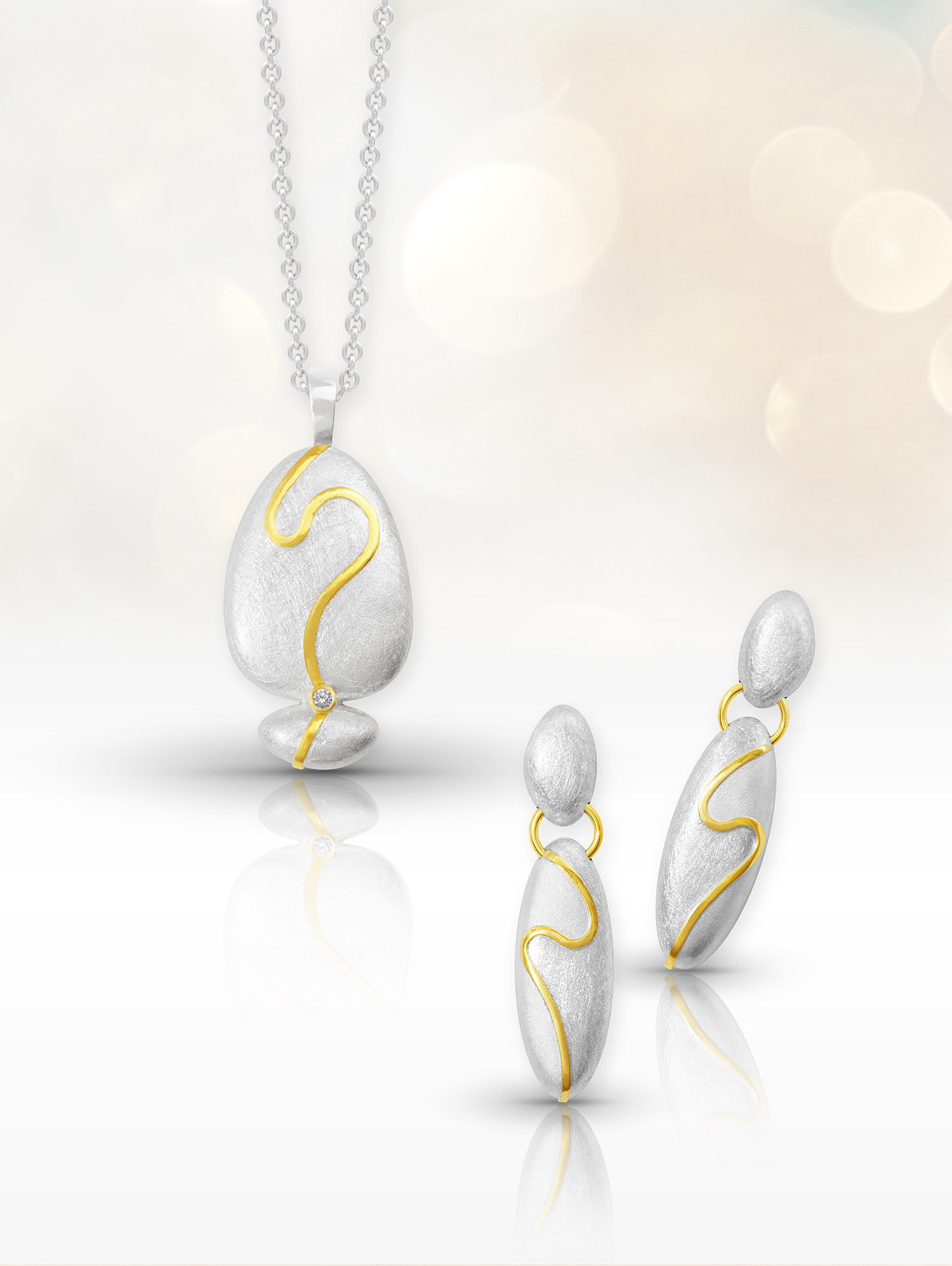 LESER Schmuck-Sets Silber mit Gelbgold