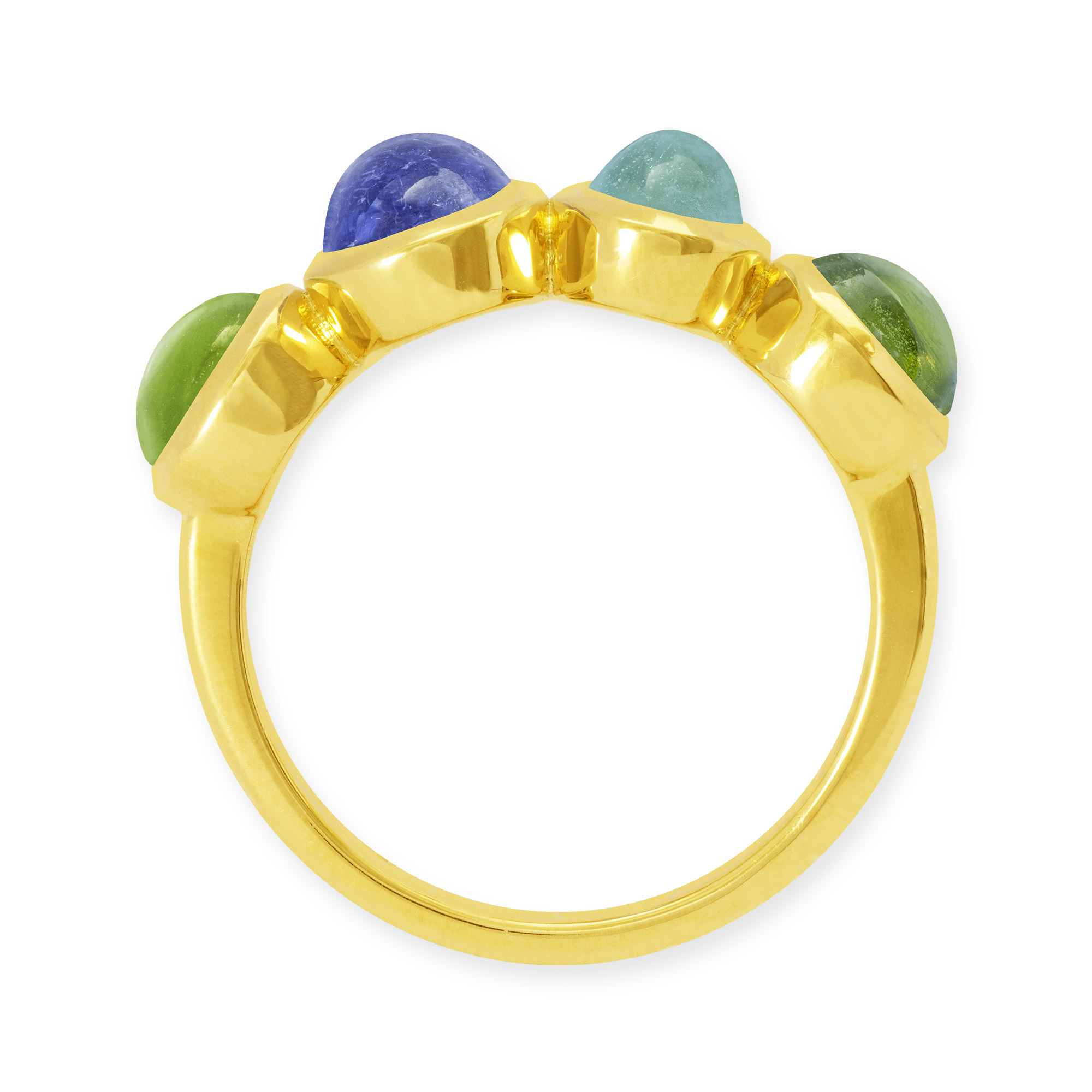 Ring mit Peridot Aquamarin und Tansanit aus Gelbgold