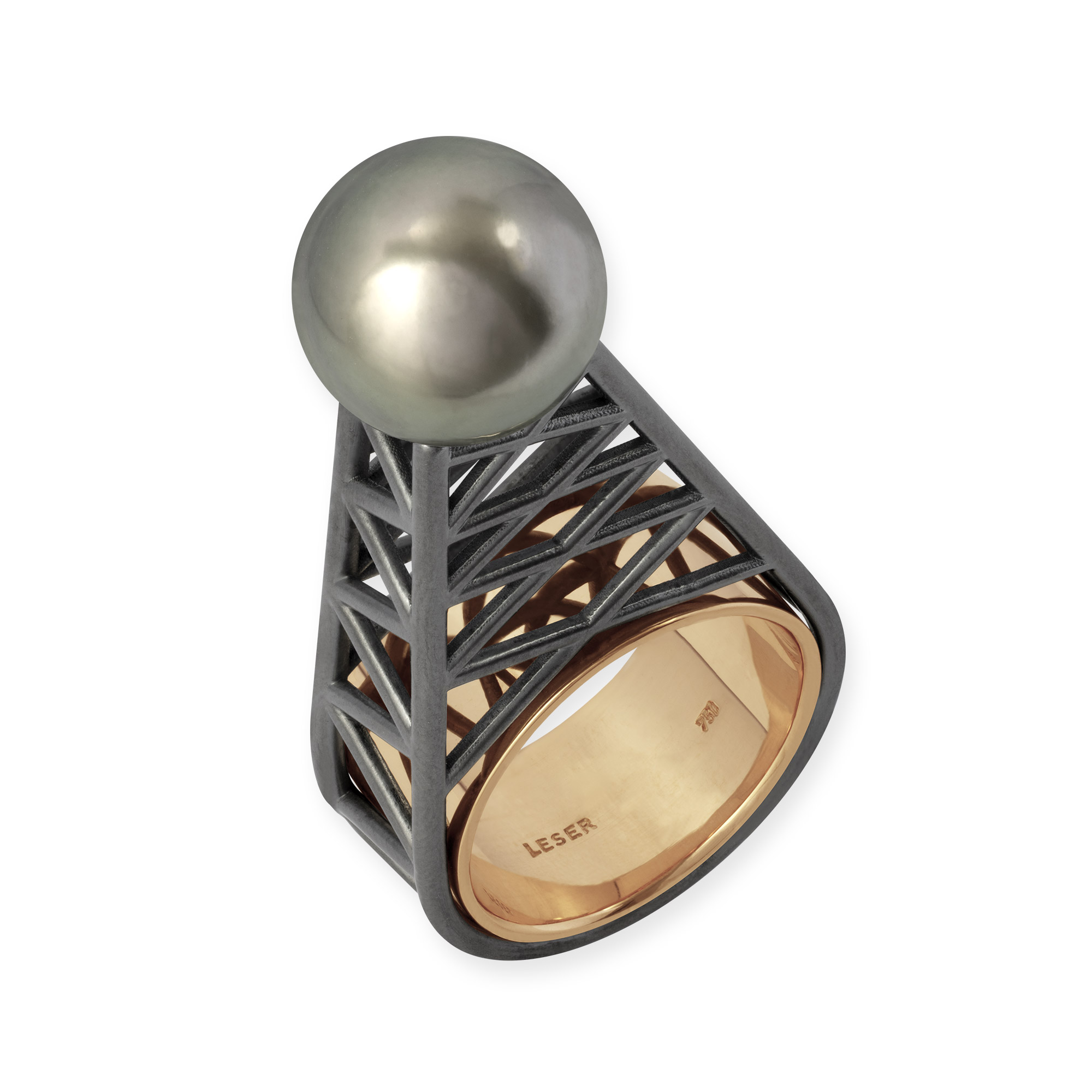LESER Ring- Tahitiperle-Silver oxydiert-Roségold-123184