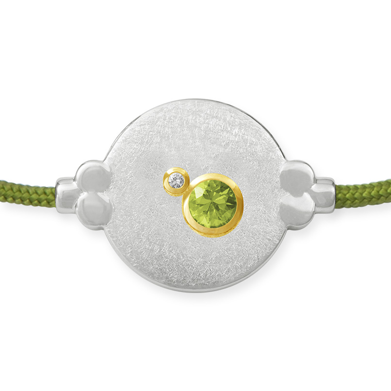 LESER Armband- 925 Silber Peridot Seide