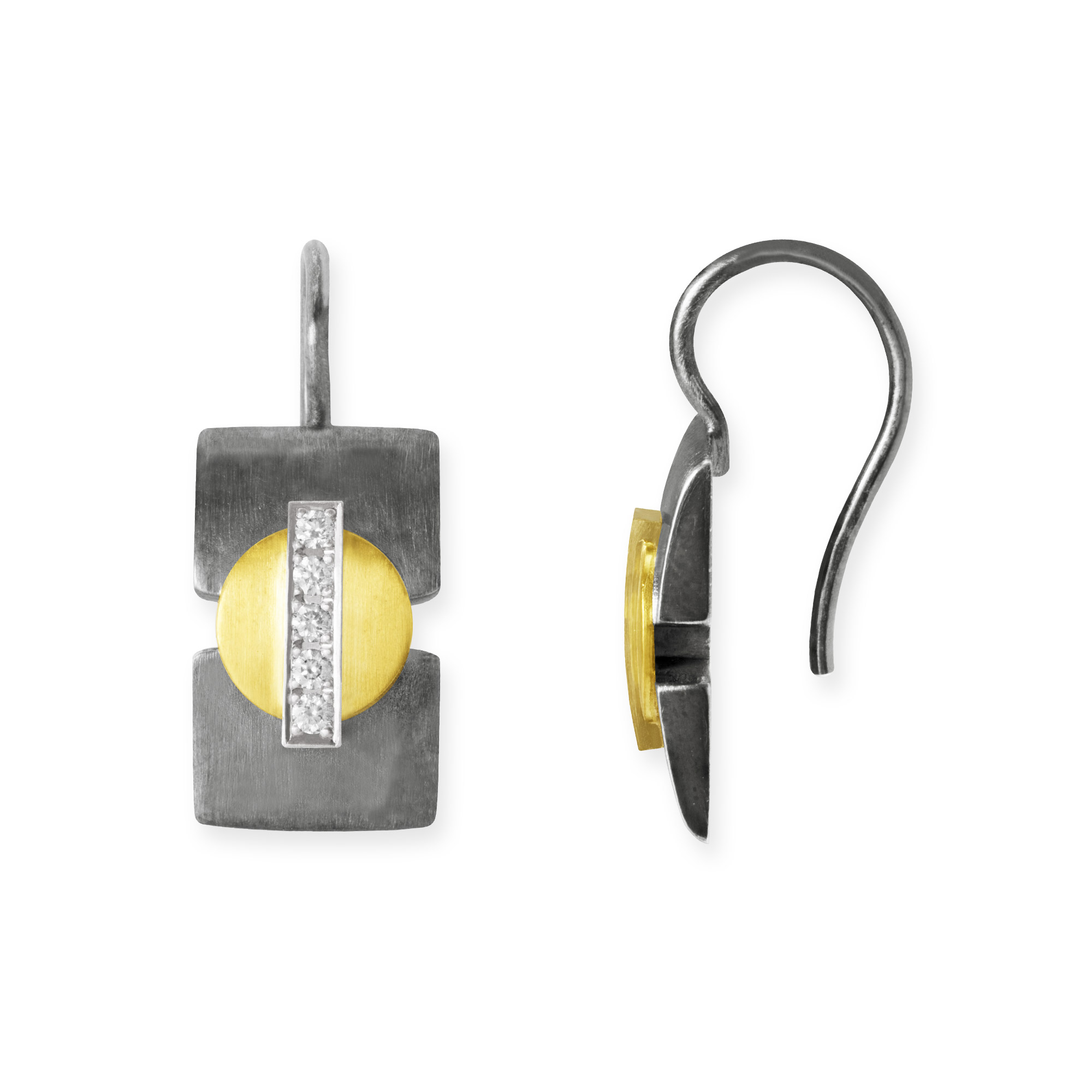 LESER Ohrbügel-Silberoxydiert-Gelbgold-Weißgold-Brillanten-122996