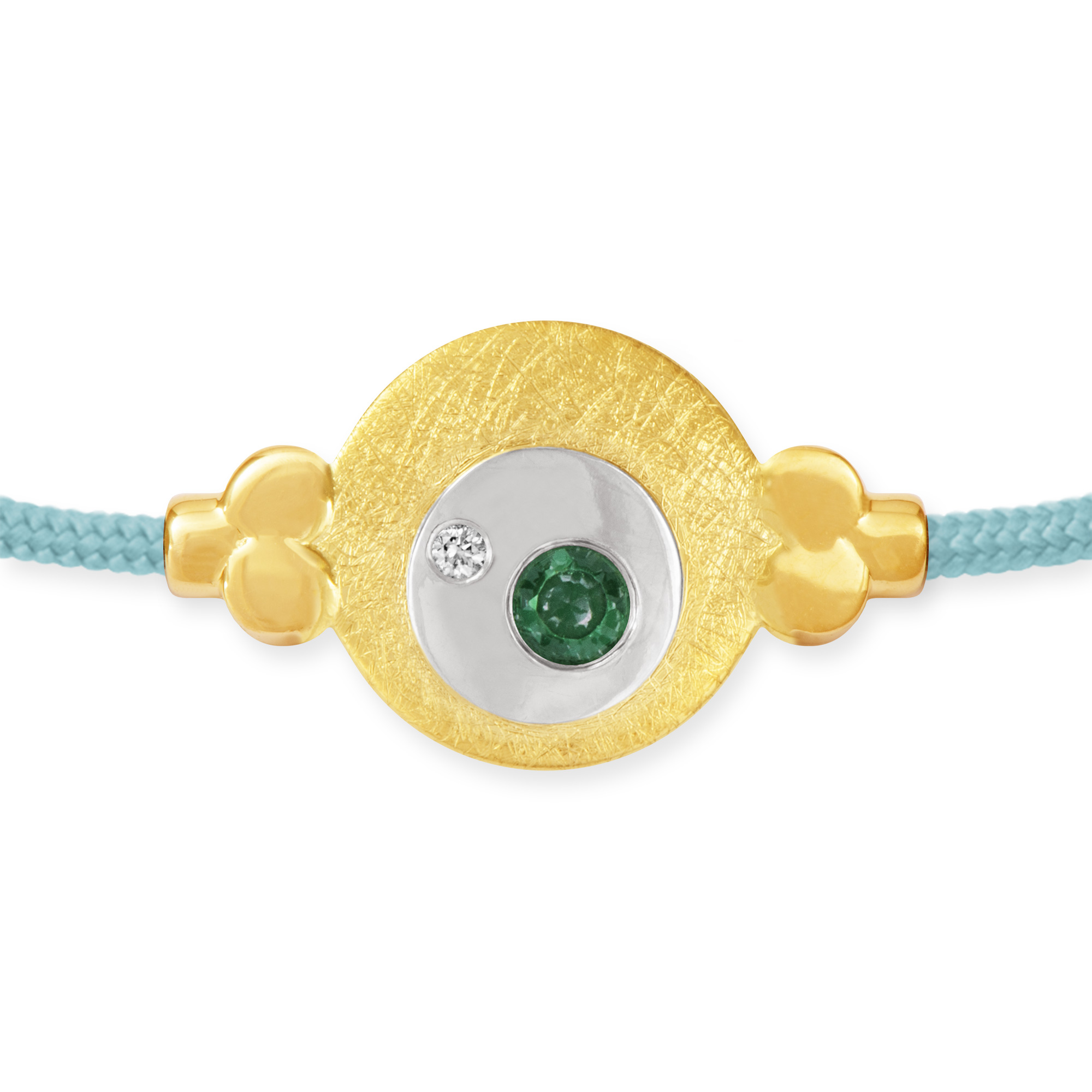 LESER-Seidenband_Rund-klein_114128_Aqua_Detail LESER Armband- 585 Gelbgold Smaragd