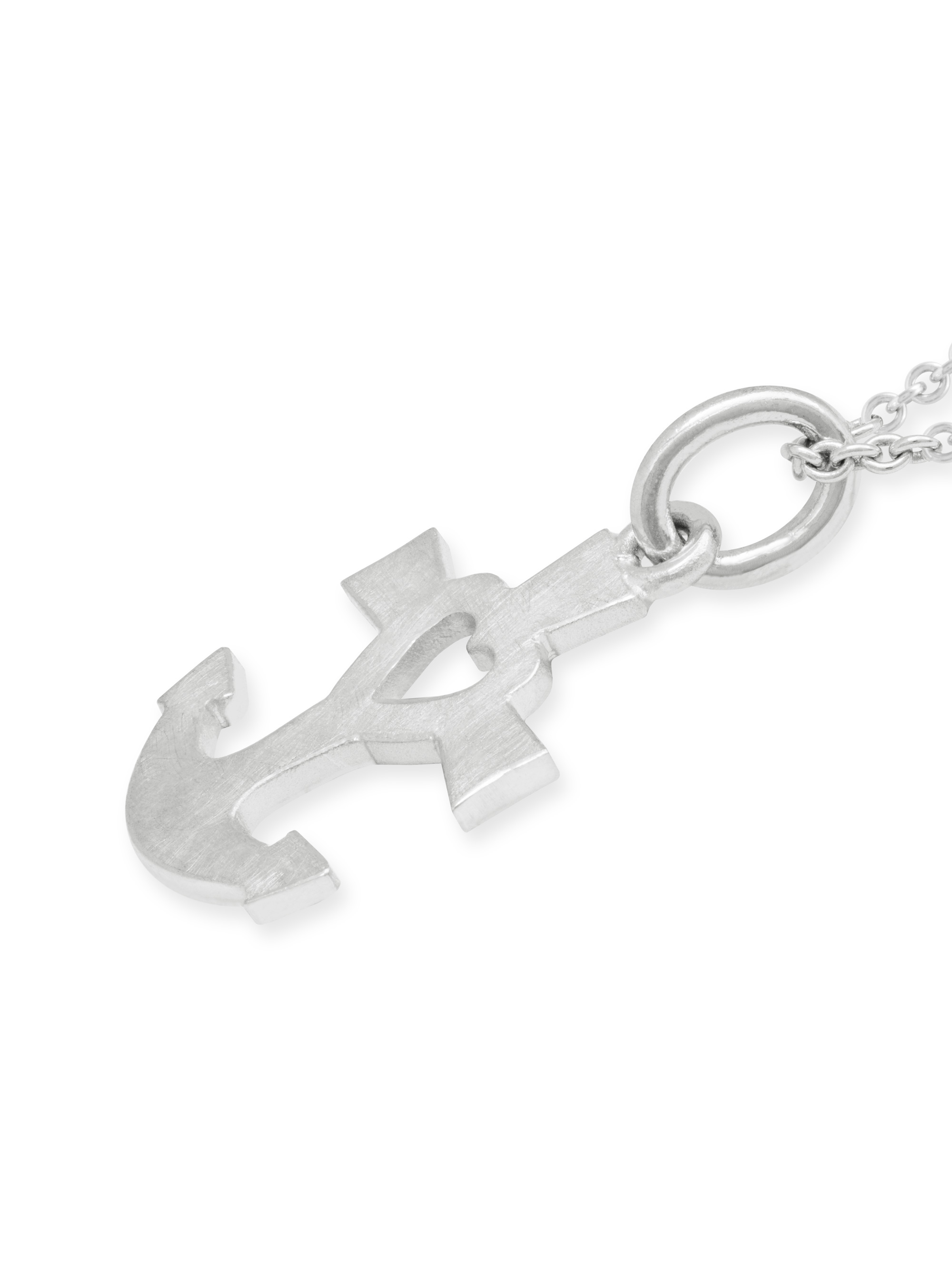 Anhänger aus 925 Silber in Form eines Ankers und einem Herz. Seitenansicht.
