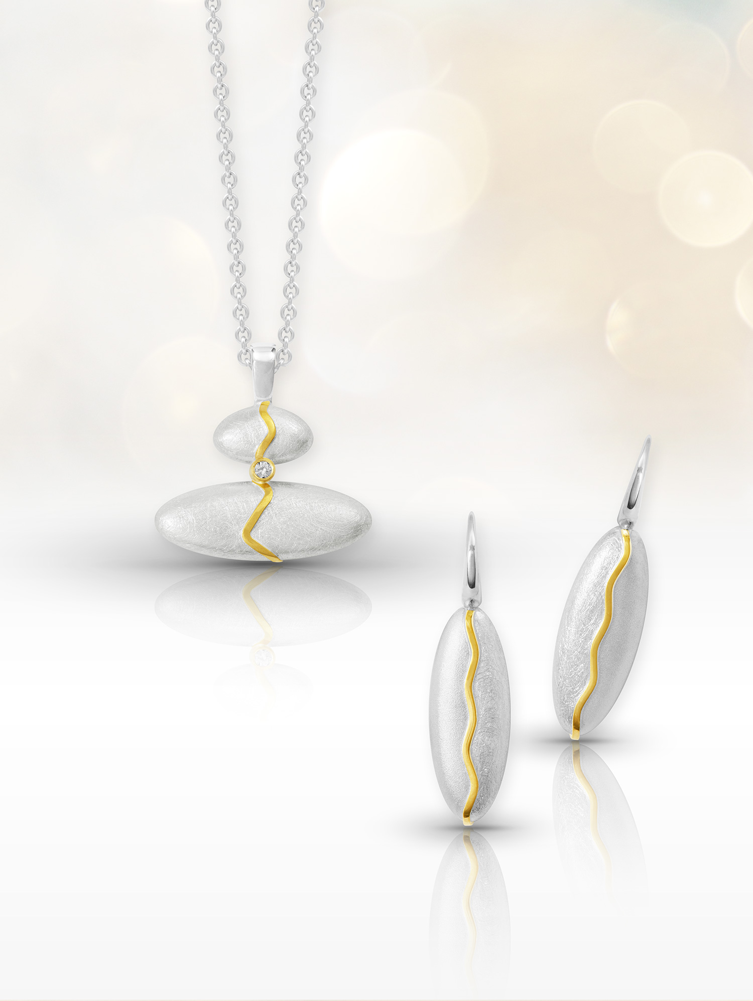 LESER Schmuck-Sets Silber mit Gelbgold