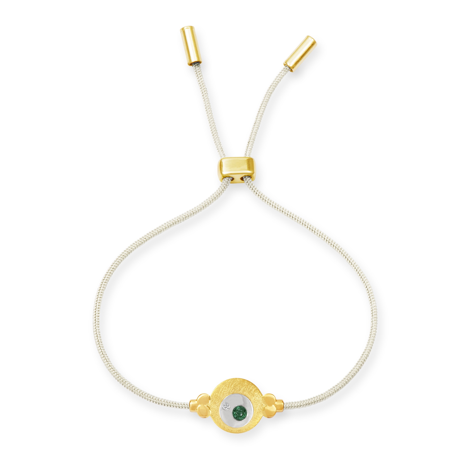 LESER-Seidenband_Rund-klein_114128_Creme LESER Armband- 585 Gelbgold Smaragd