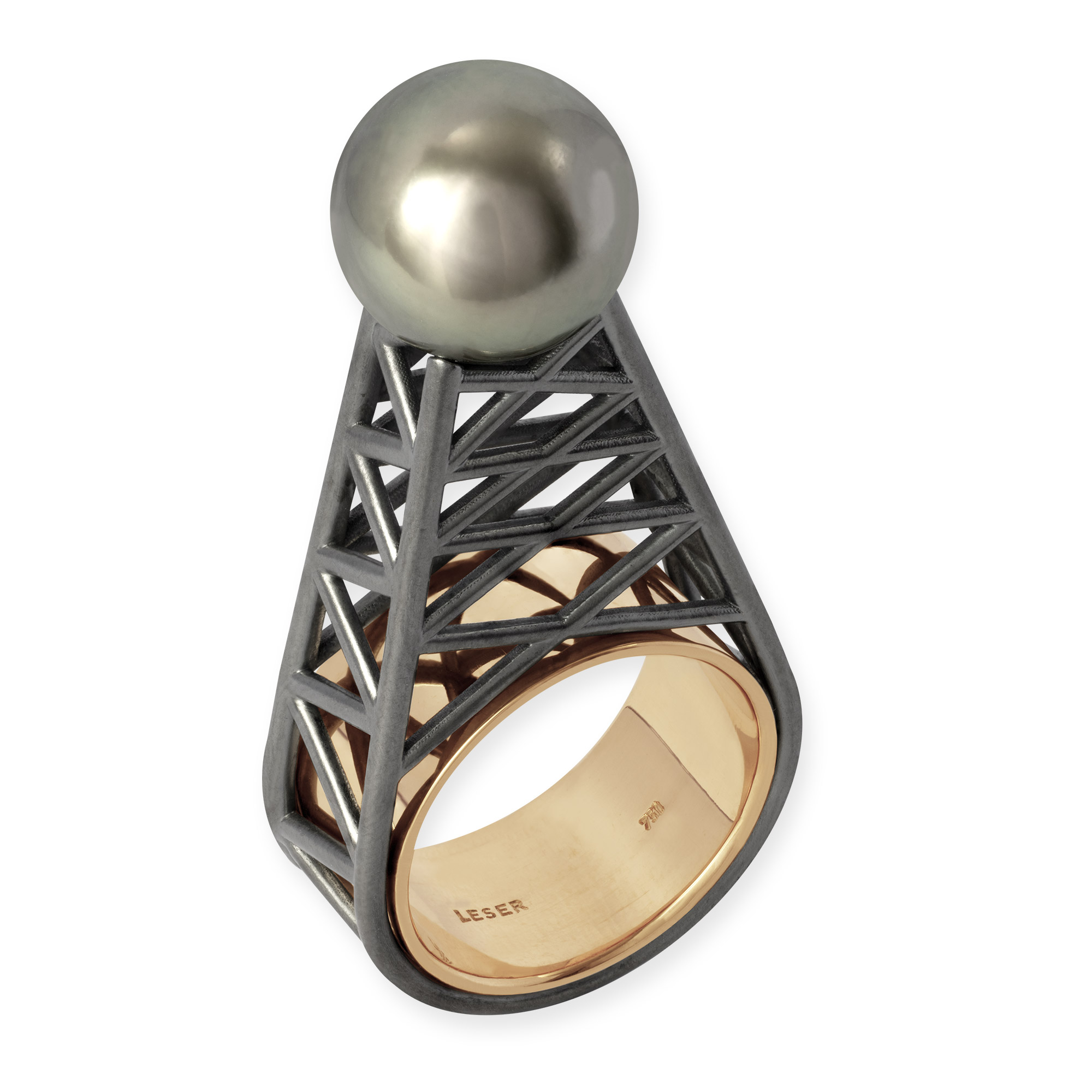 LESER Ring- Tahitiperle-Silver oxydiert-Roségold-123184