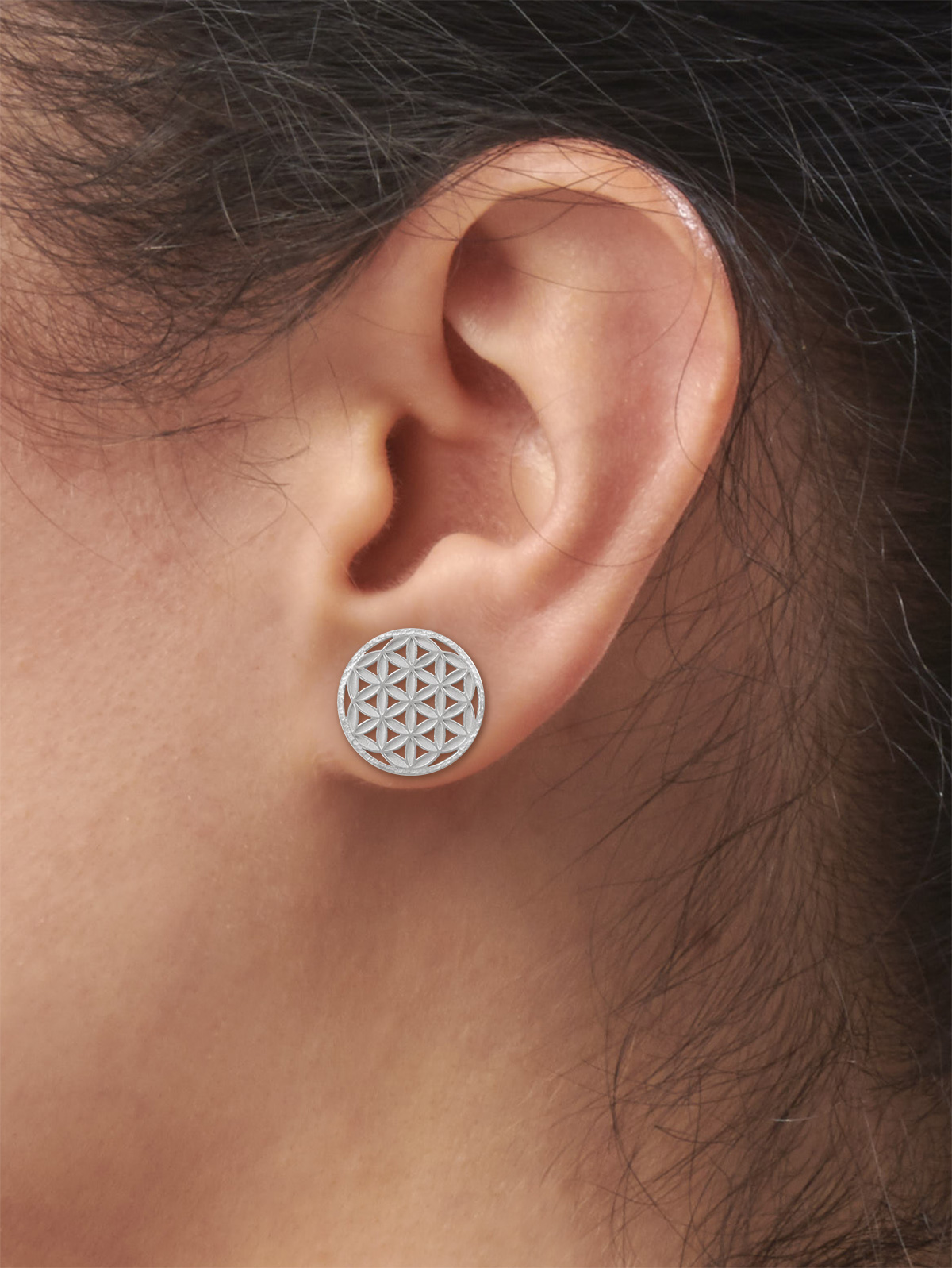 Modelbild-Blume des Lebens Ohrstecker aus 750 Weißgold Modelbild-Blume des Lebens Ohrstecker aus 750 Weißgold