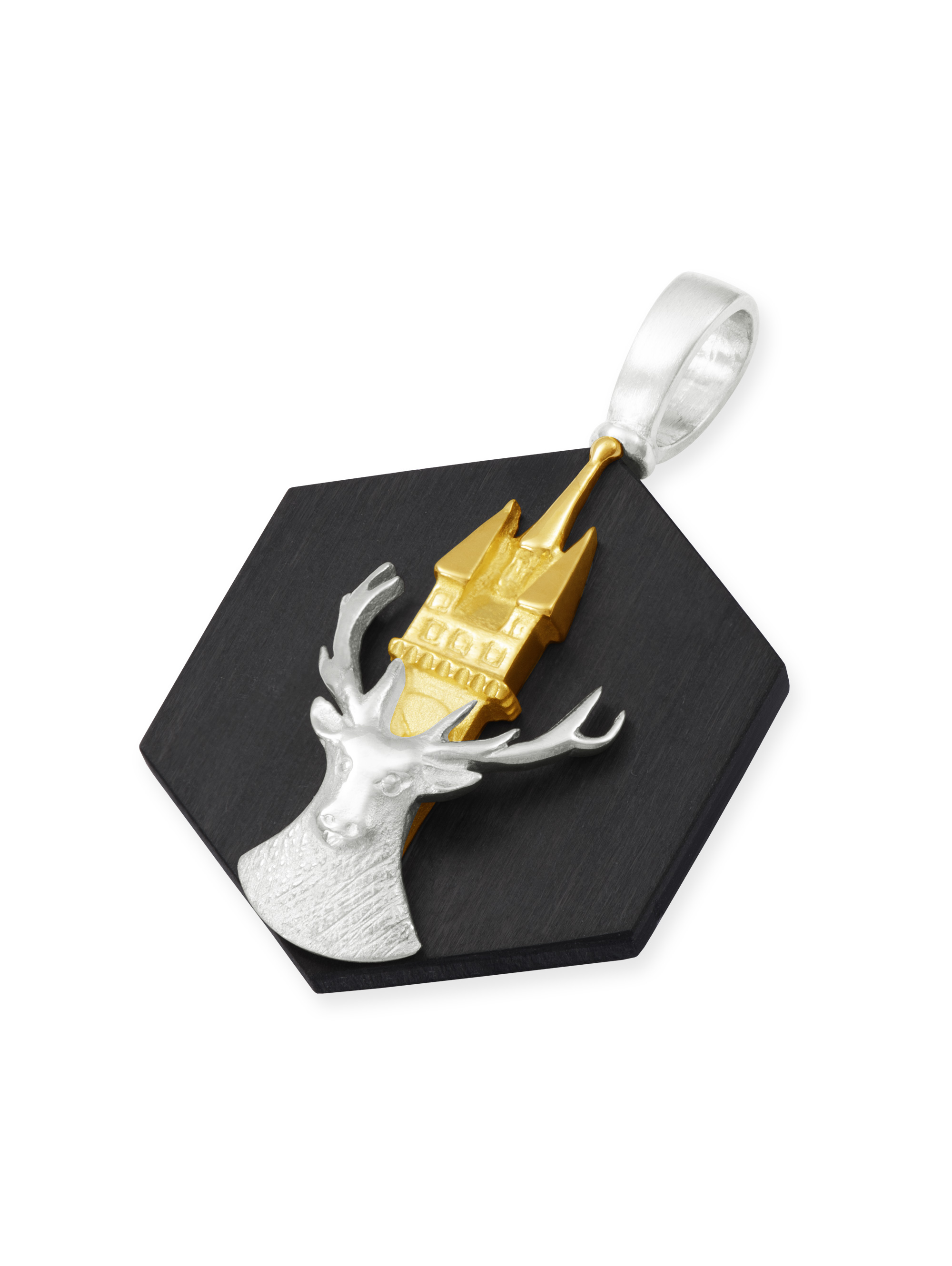 LESER Anhaenger- Stadtturm-Hirsch-Gelbgold-Silber LESER Anhaenger- Stadtturm-Hirsch-Gelbgold-Silber