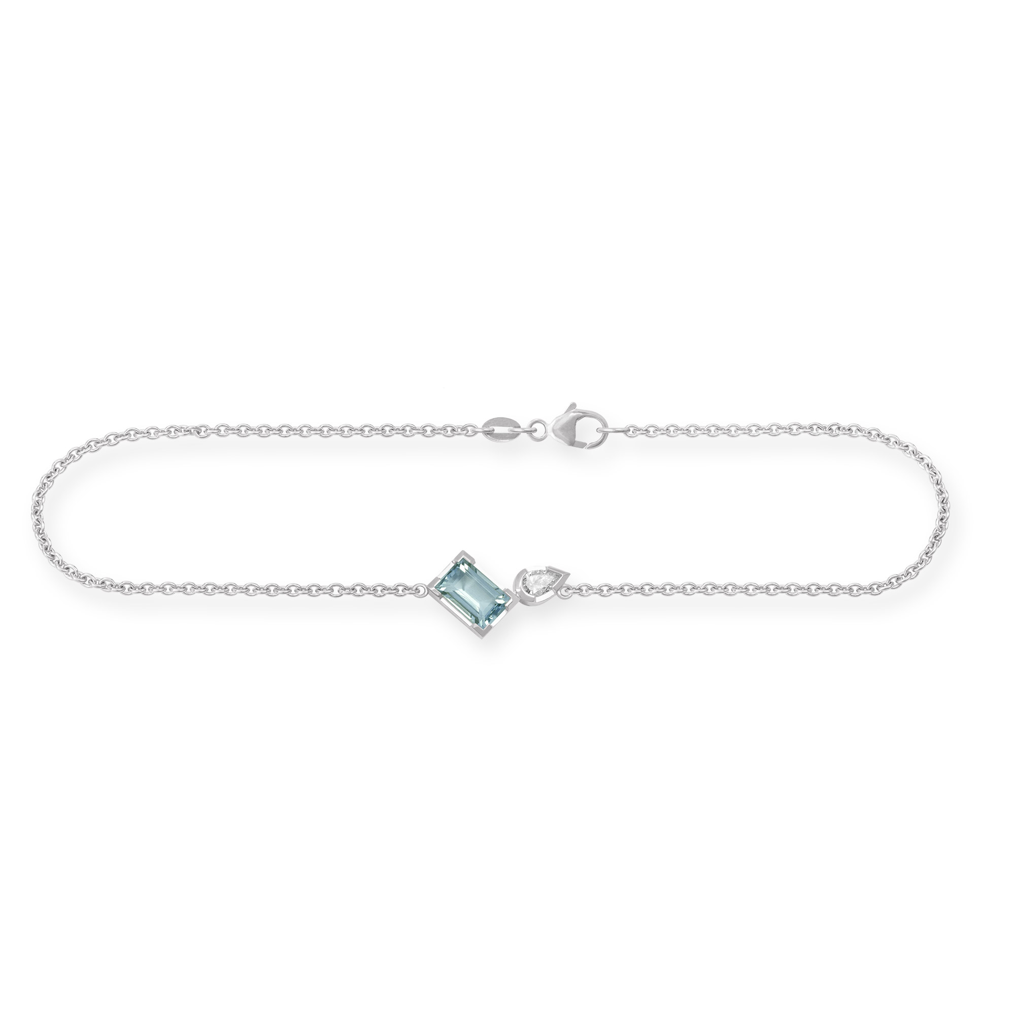 Armband aus Weißgold mit Aquamarin und Diamant in Tropfe-Schliff