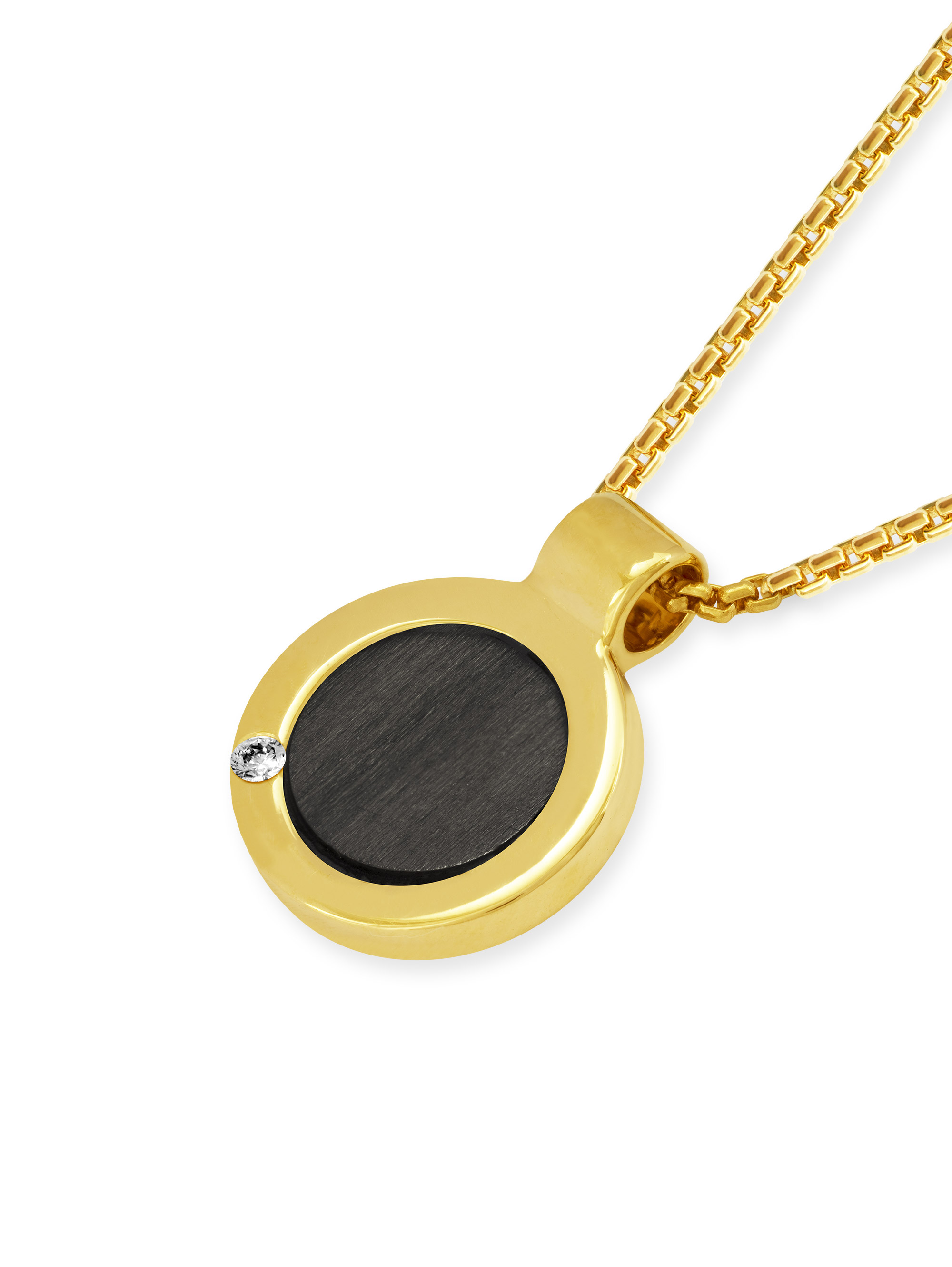 Runder Anhänger aus Gelbgold und Carbon mit Brillant