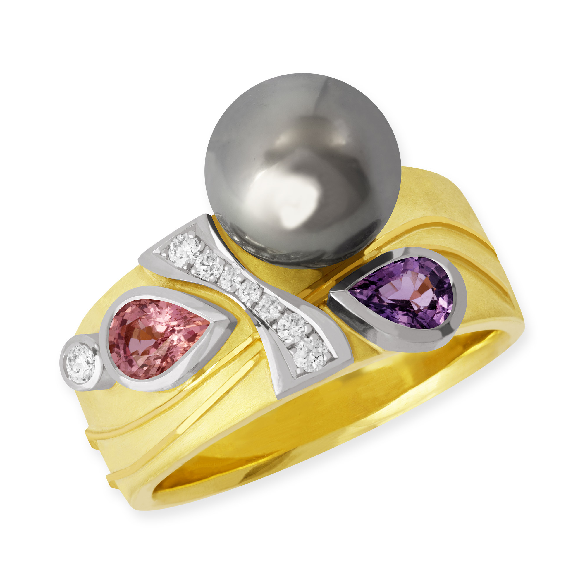 LESER Ring- Tahitiperle-Gelbgold-Weißgold-Saphir-Brillanten-123536