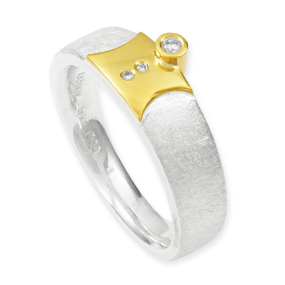 LESER Ring- 925 Silber 750 Gelbgold
