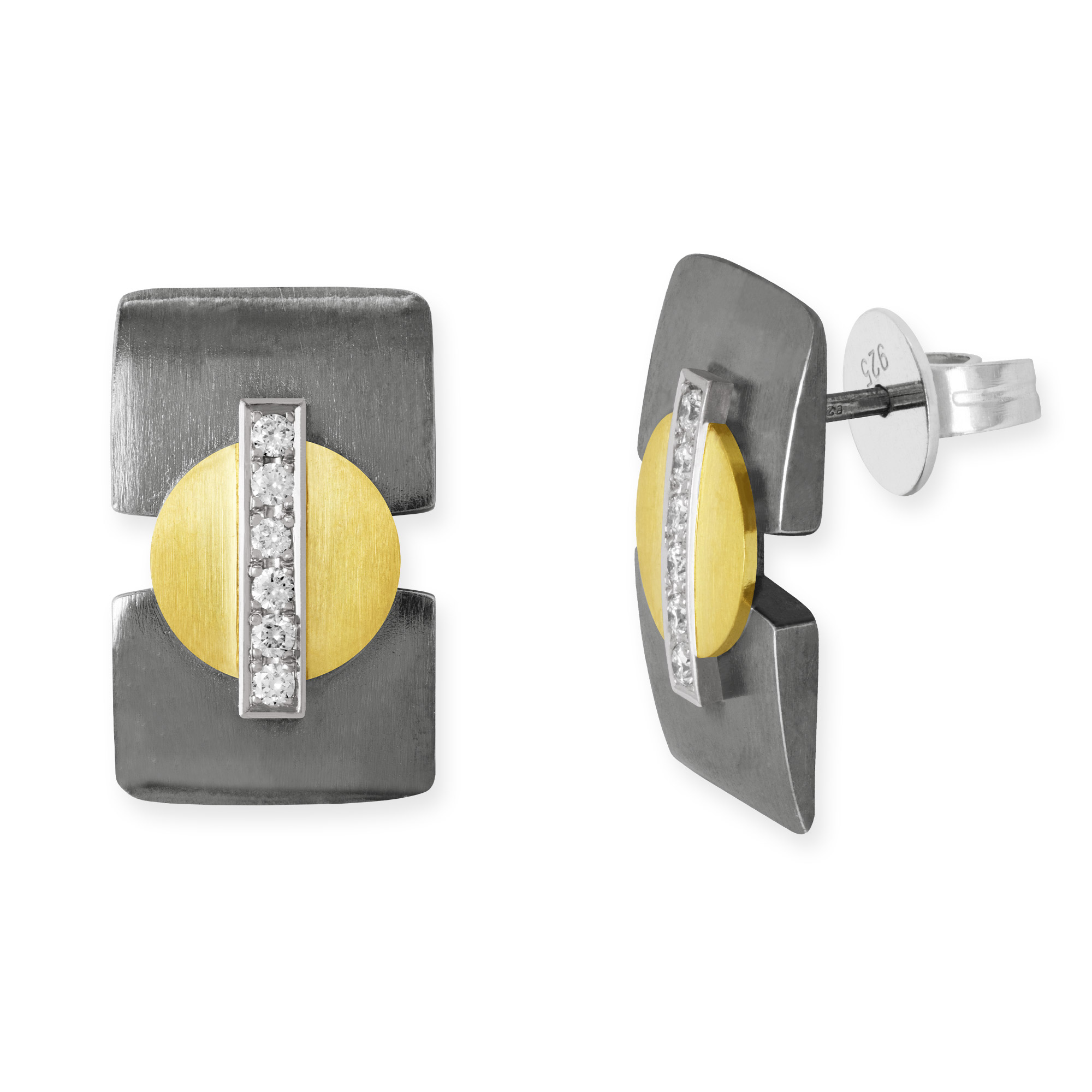 LESER Ohrstecker-Silberoxydiert-Gelbgold-Weissgold-Brillanten-122775