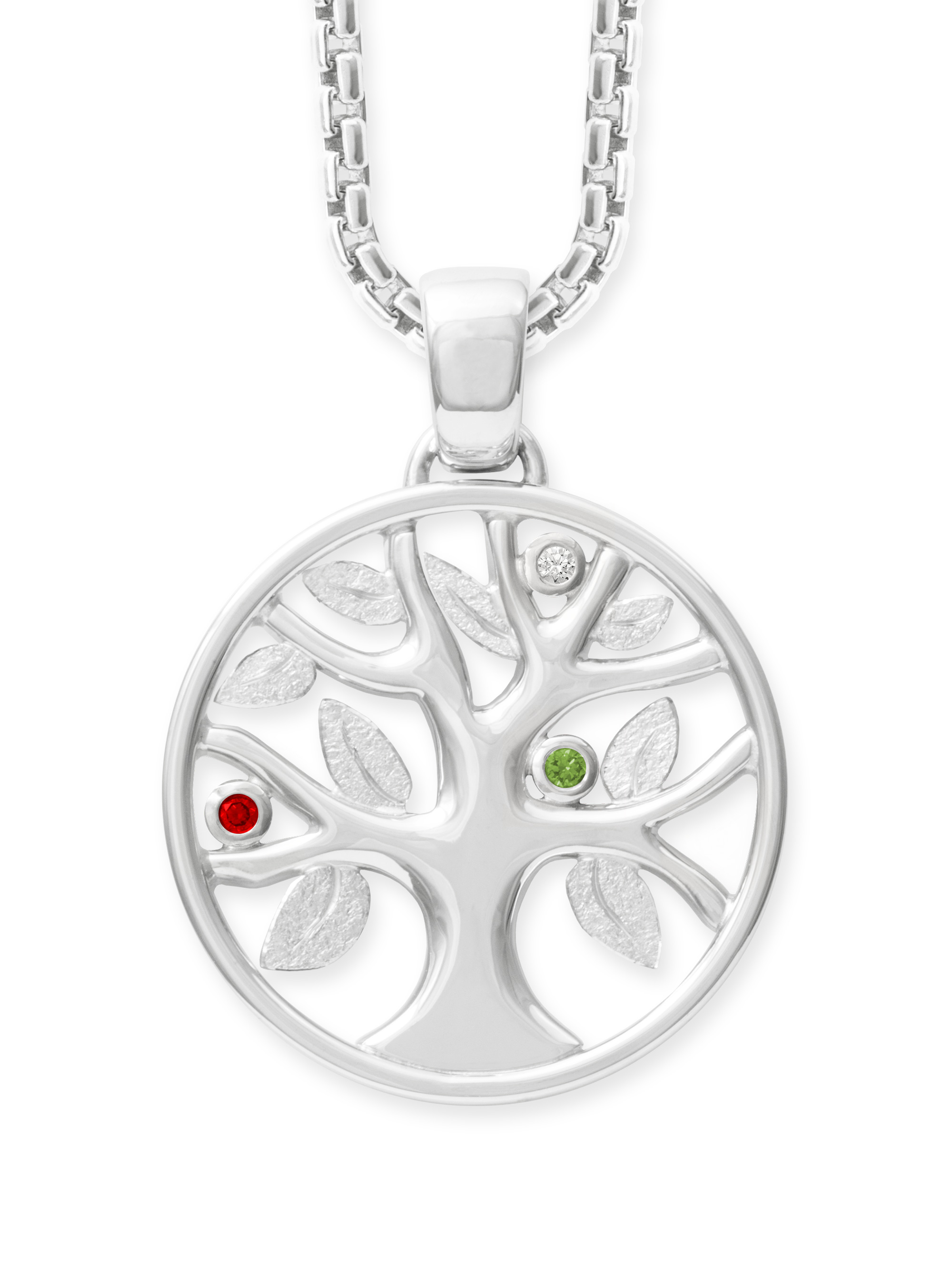 LESER Anhaenger- Lebensbaum 925 Silber Brillante Rot Grün