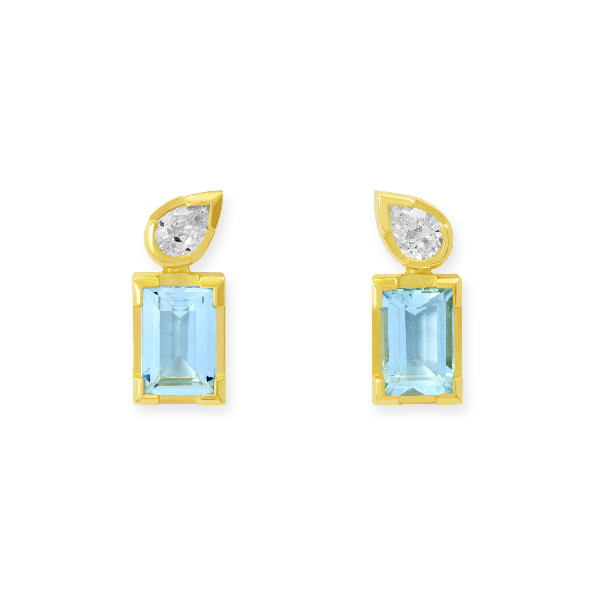 Ohrstecker aus Gelbgold mit Aquamarin und Diamant in Tropfe-Schliff