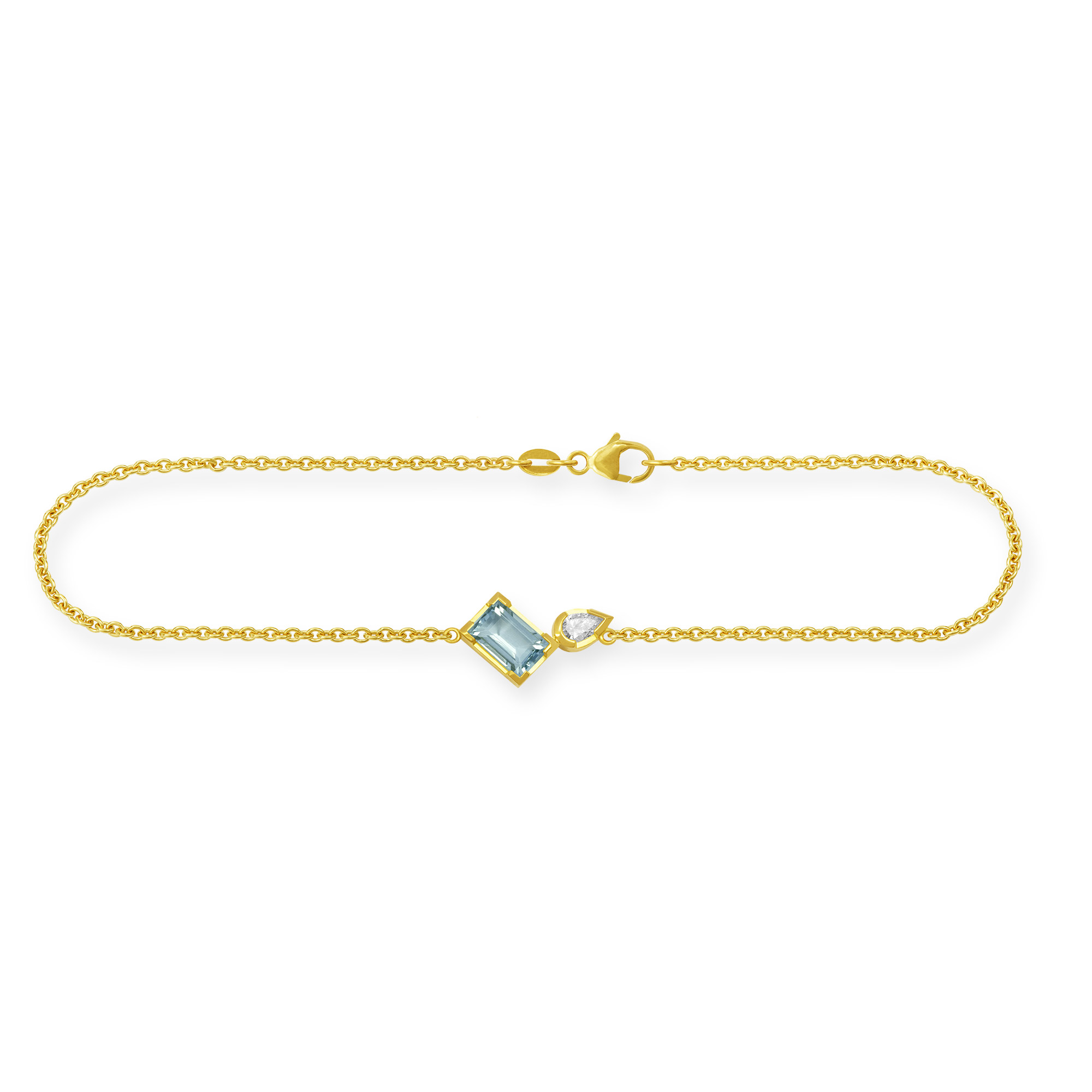 Armband aus Gelbgold mit Aquamarin und Diamant in Tropfe-Schliff