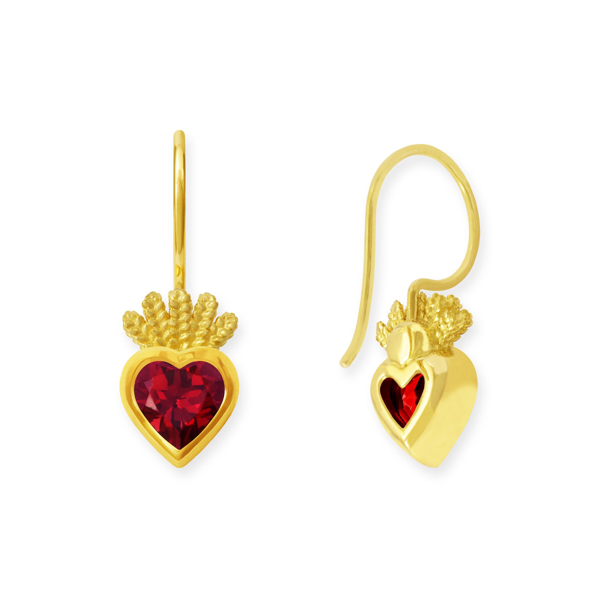 LESER Ohrbuegel- Stadtschmuck Granat 750 Gelbgold