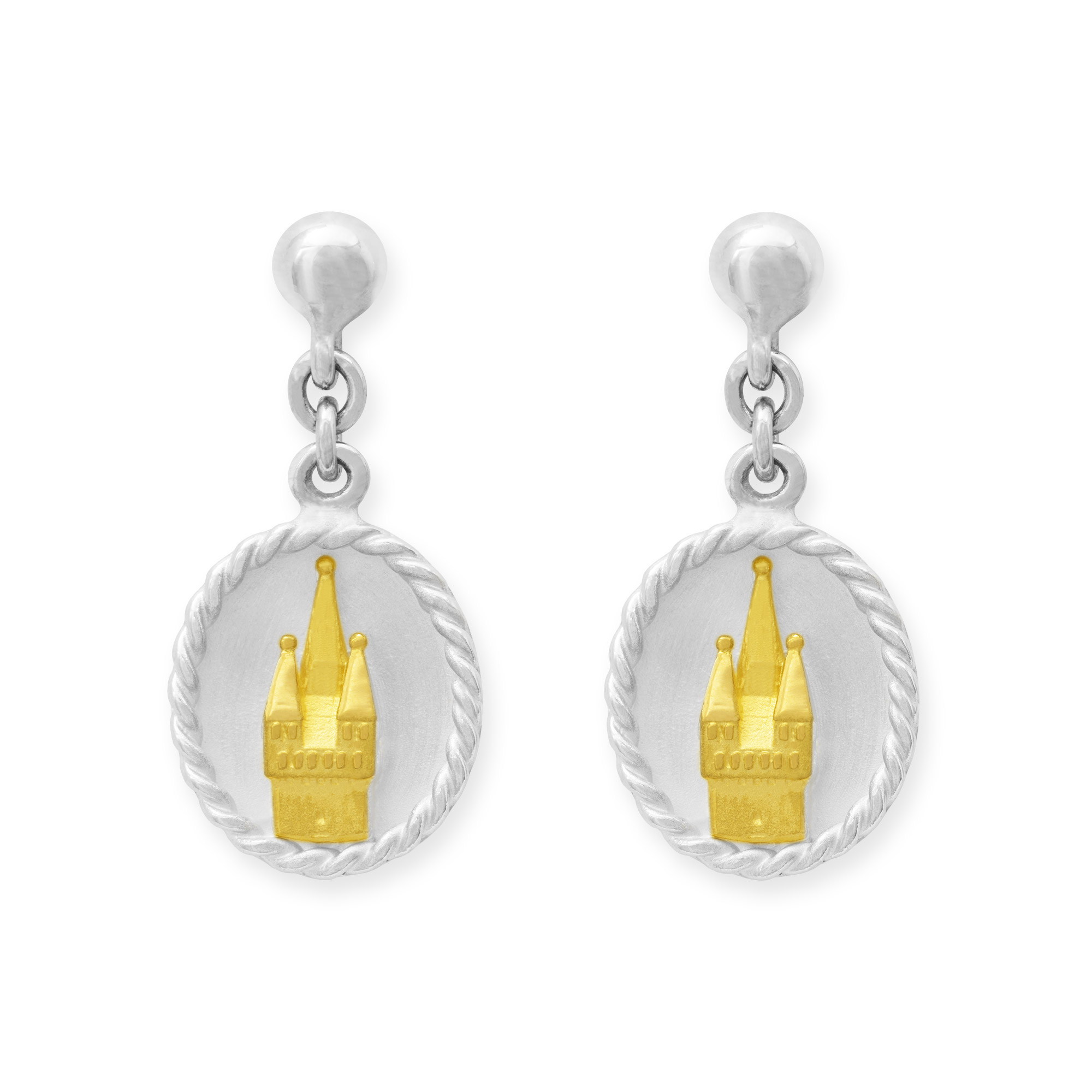 Bicolor Ohrstecker mit Stadtturm aus Straubing aus Gelbgold und Silber rhodiniert Bicolor Ohrstecker mit Stadtturm aus Straubing aus Gelbgold und Silber rhodiniert