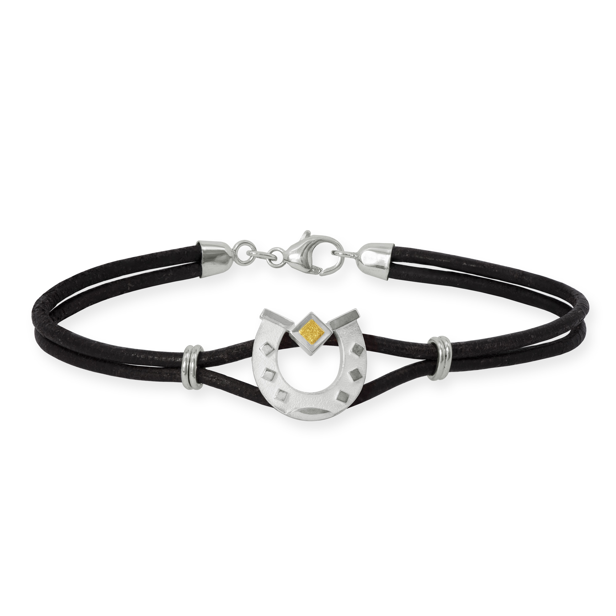 LESER Armband- Hufeisen 925 Silber 750 Gelbgold Leder