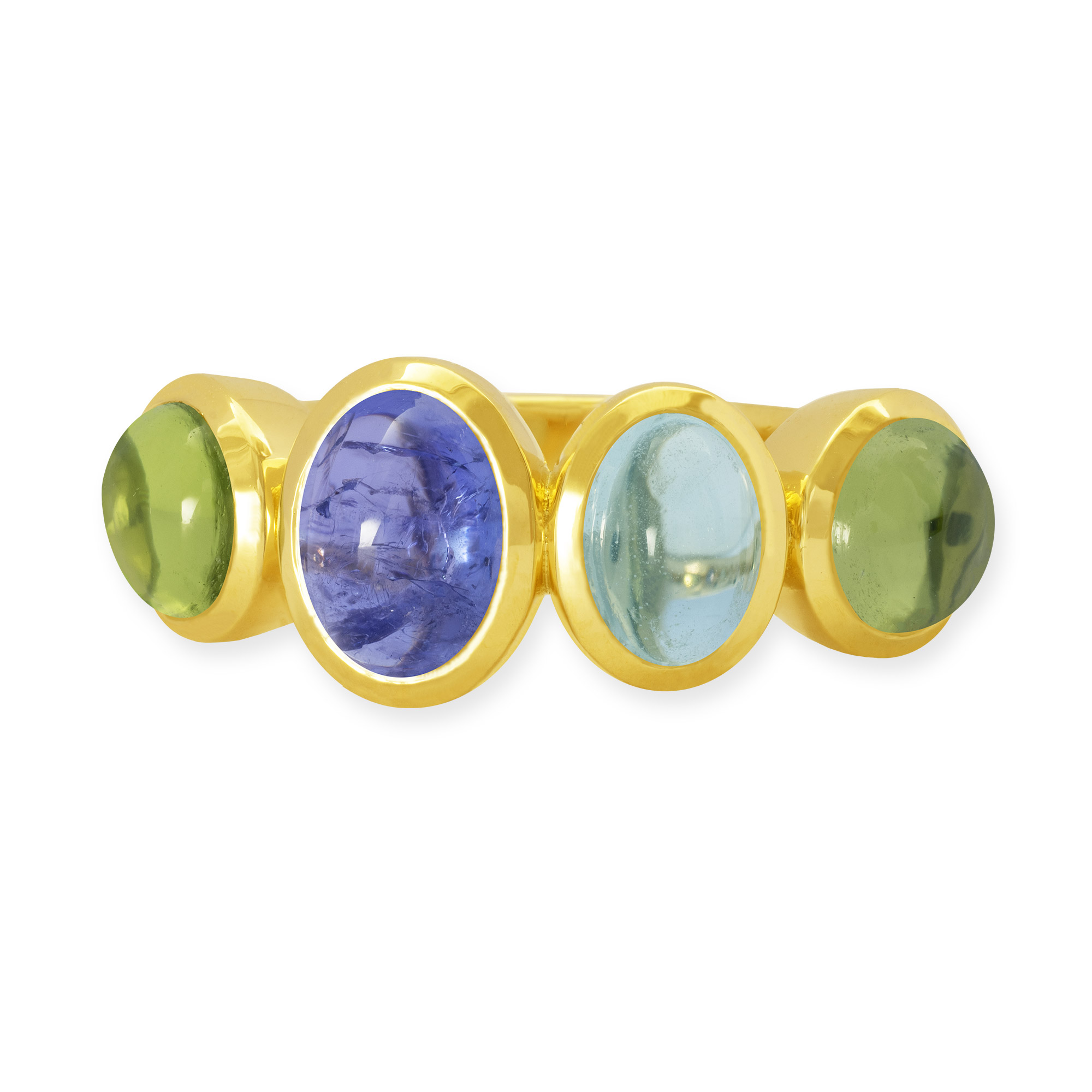 Ring mit Peridot Aquamarin und Tansanit aus Gelbgold