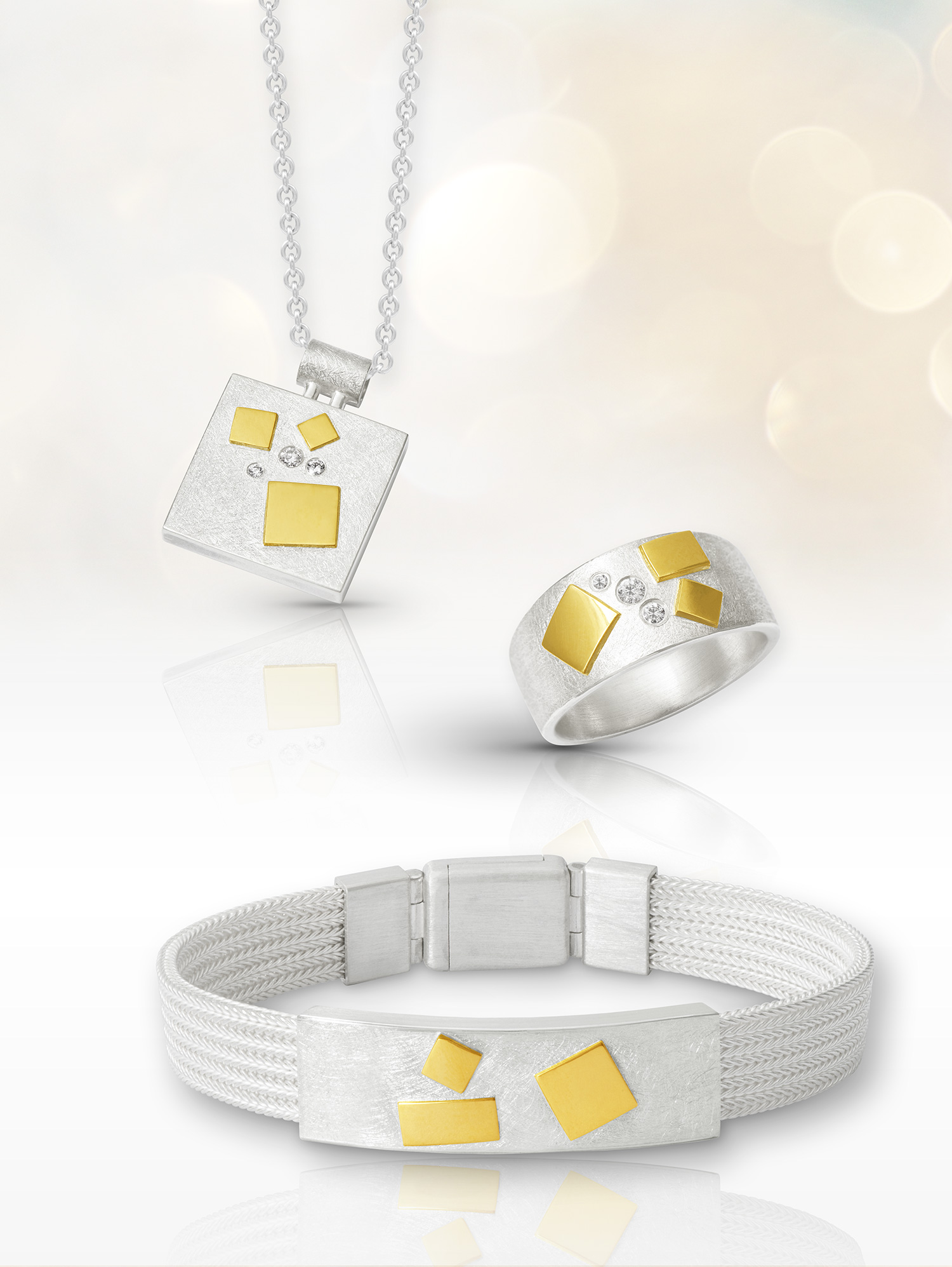 LESER Schmuck-Sets Silber mit Gelbgold