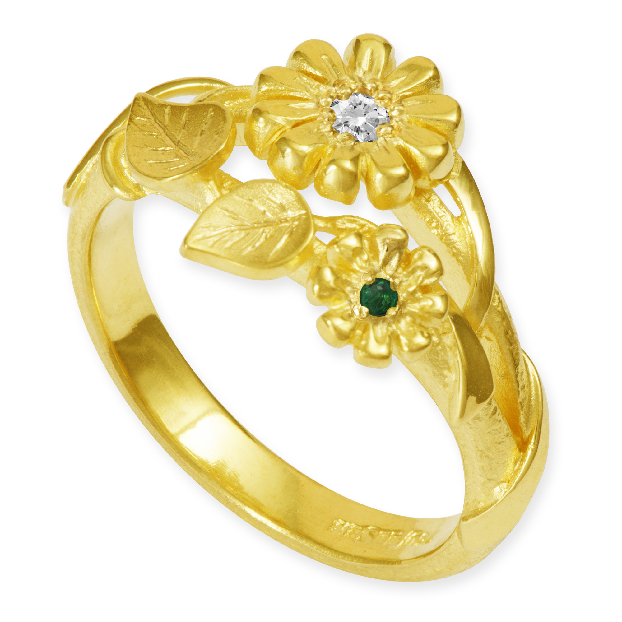 LESER Bluetentraum-Blumen-Ring 750 Gelbgold mit Smaragd und Brillant LESER Bluetentraum-Blumen-Ring 750 Gelbgold mit Smaragd und Brillant