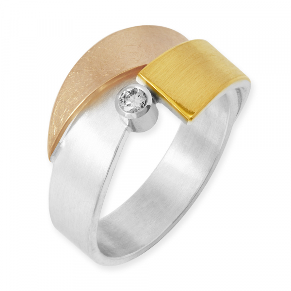 LESER Ring-Tricolor 925 Silber 900Gelbgold 585 Rotgold