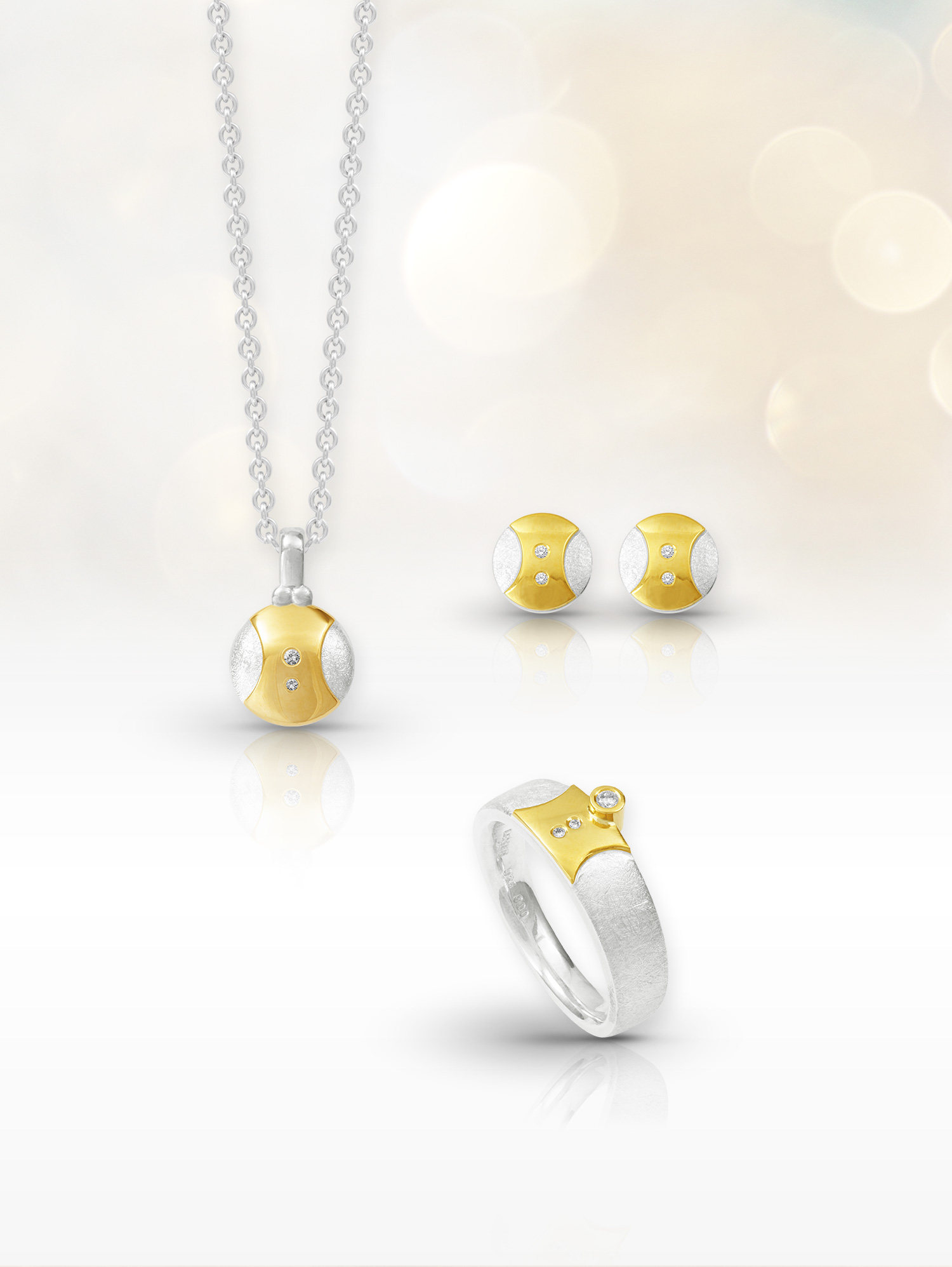 LESER Schmuck-Sets Silber mit Gelbgold