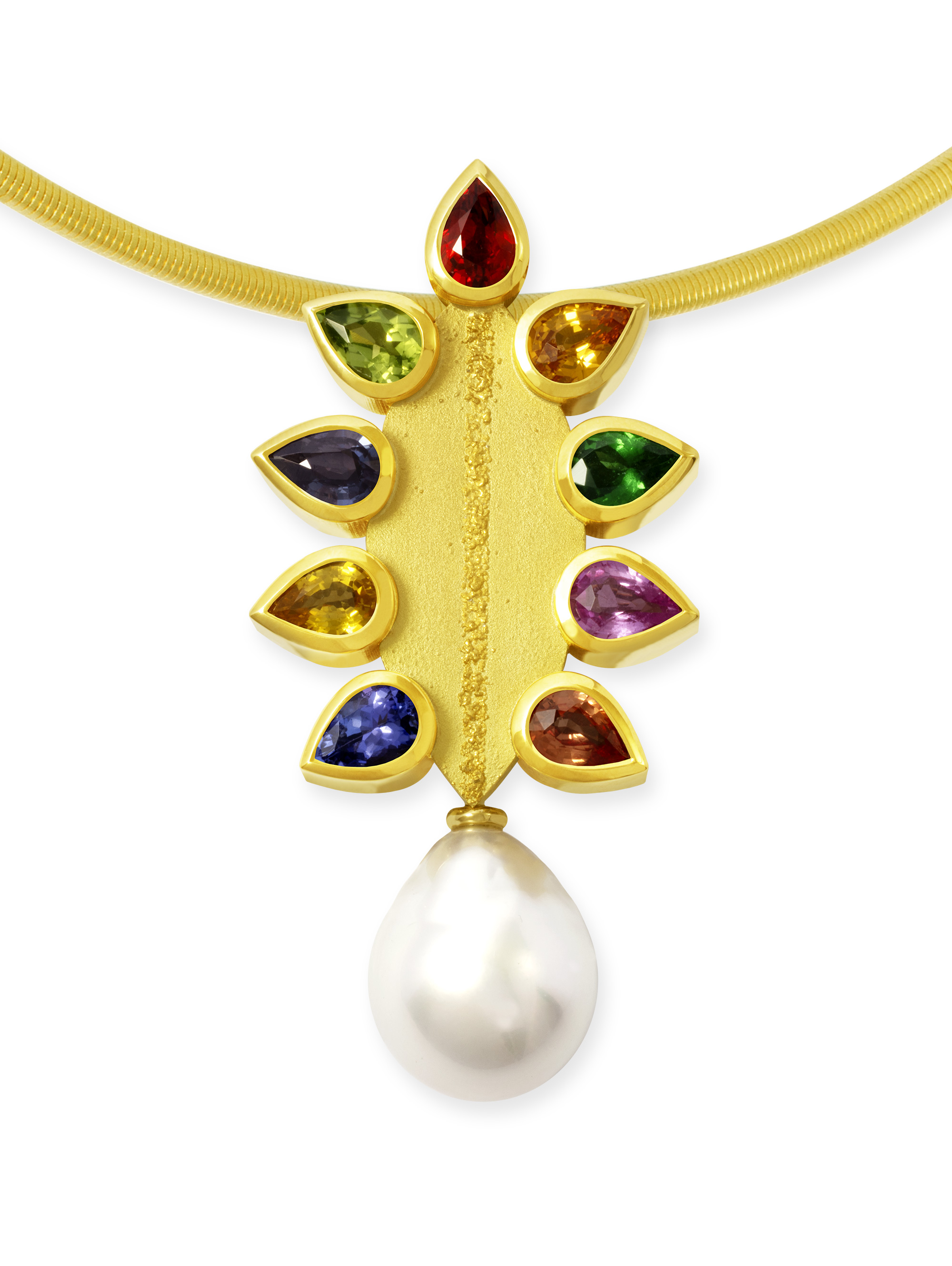 LESER Anhänger-750 Gelbgold-Saphir-Tsavolith-Peridot-Tansanit-Südseeperle-123437